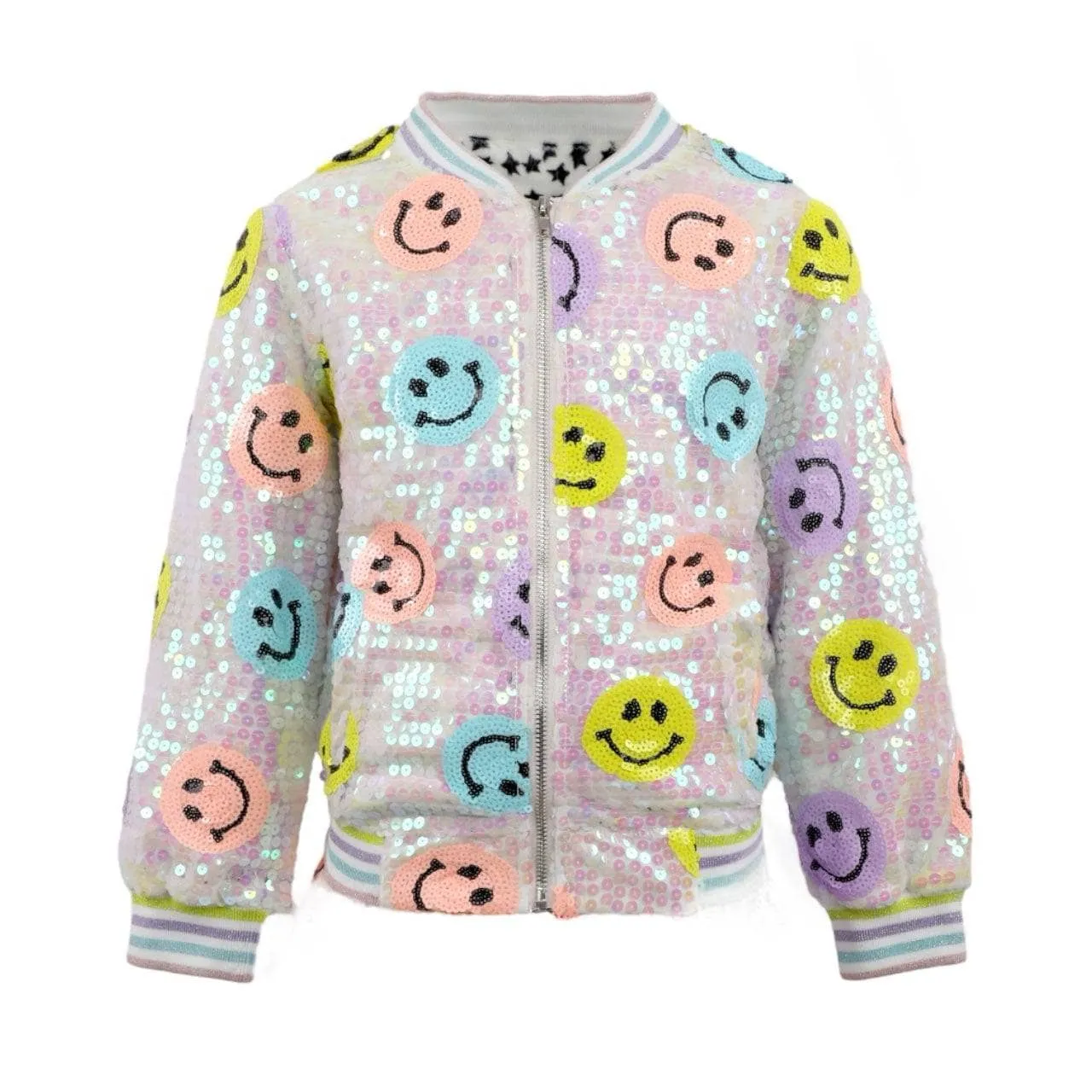 Rainbow Emoji Sequin Bomber