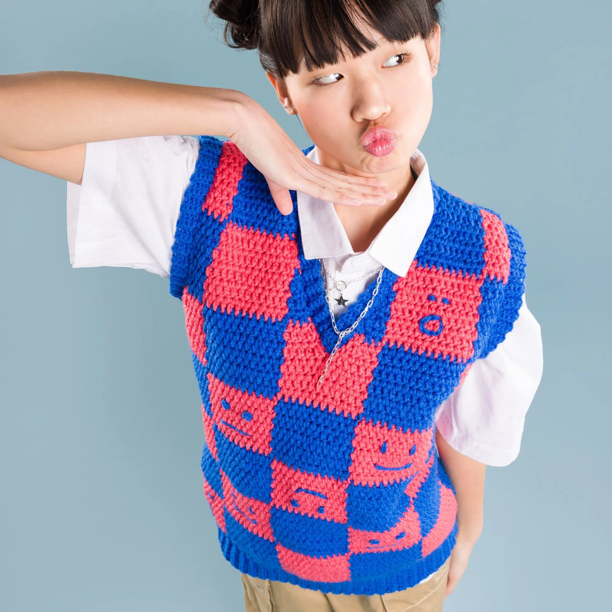 Red Heart Crochet Checkerboard Mood Sweater Vest