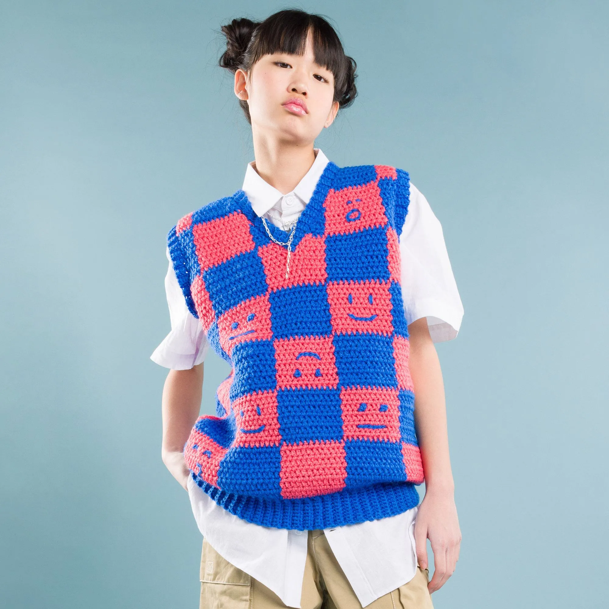 Red Heart Crochet Checkerboard Mood Sweater Vest