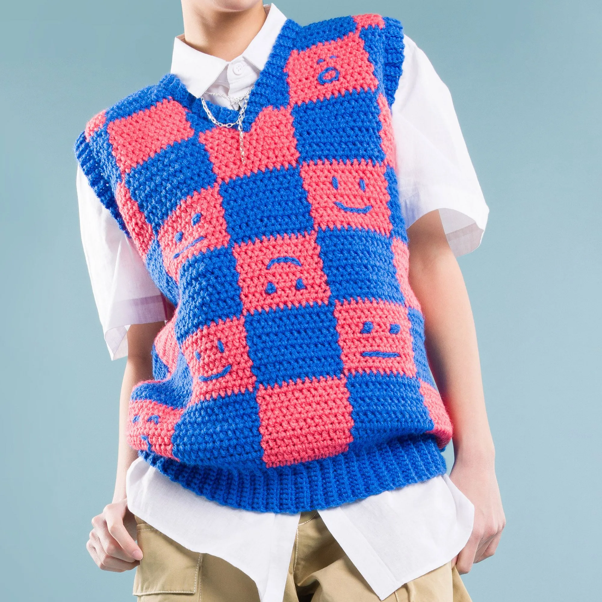 Red Heart Crochet Checkerboard Mood Sweater Vest