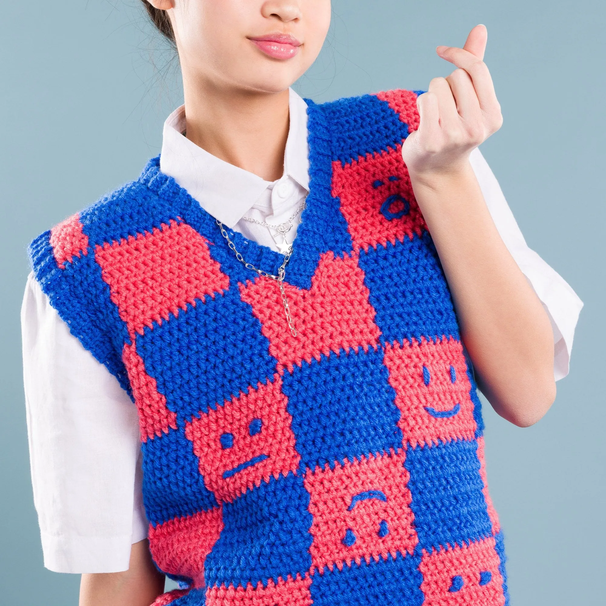 Red Heart Crochet Checkerboard Mood Sweater Vest