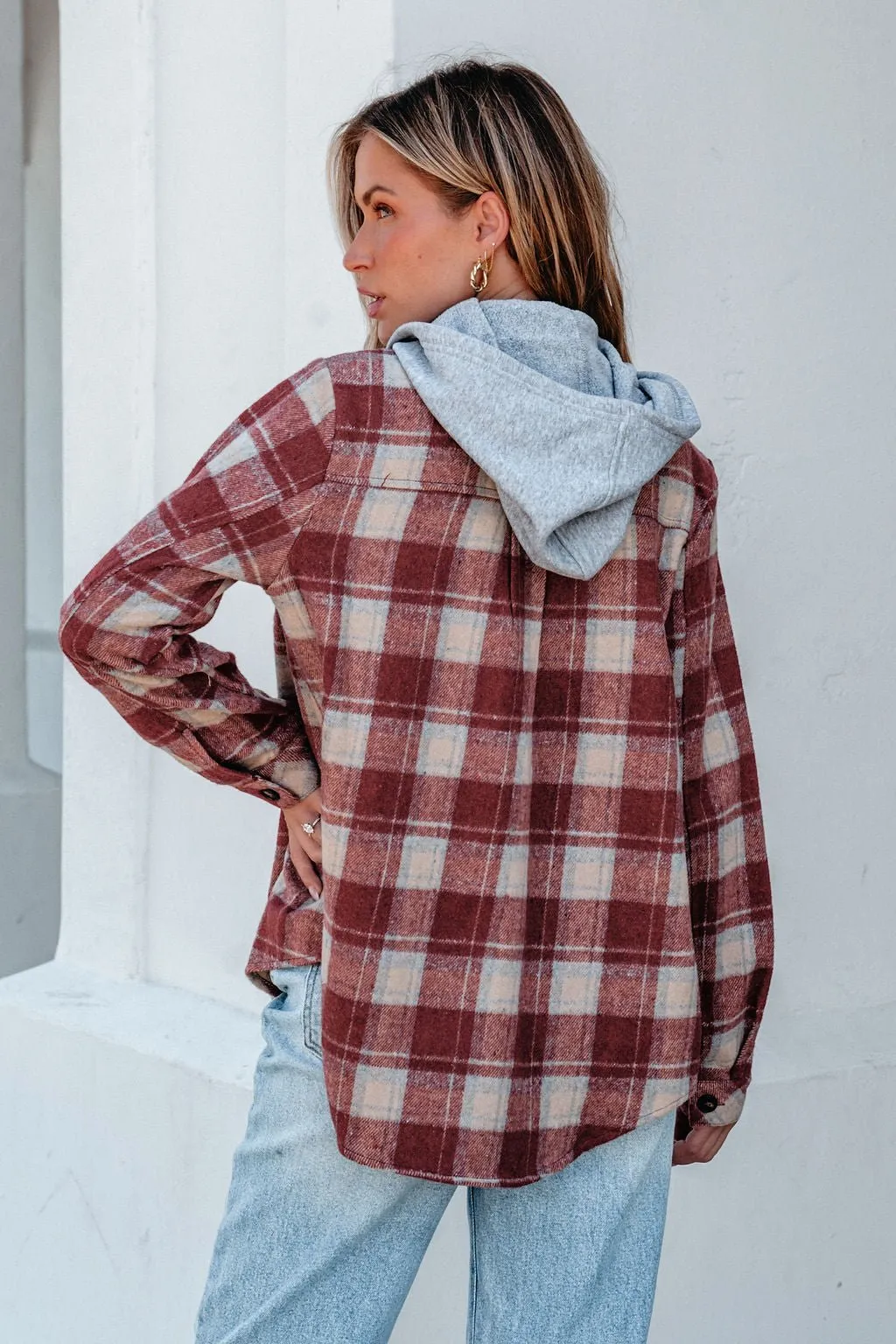 Red Plaid Hooded Shacket - FINAL SALE