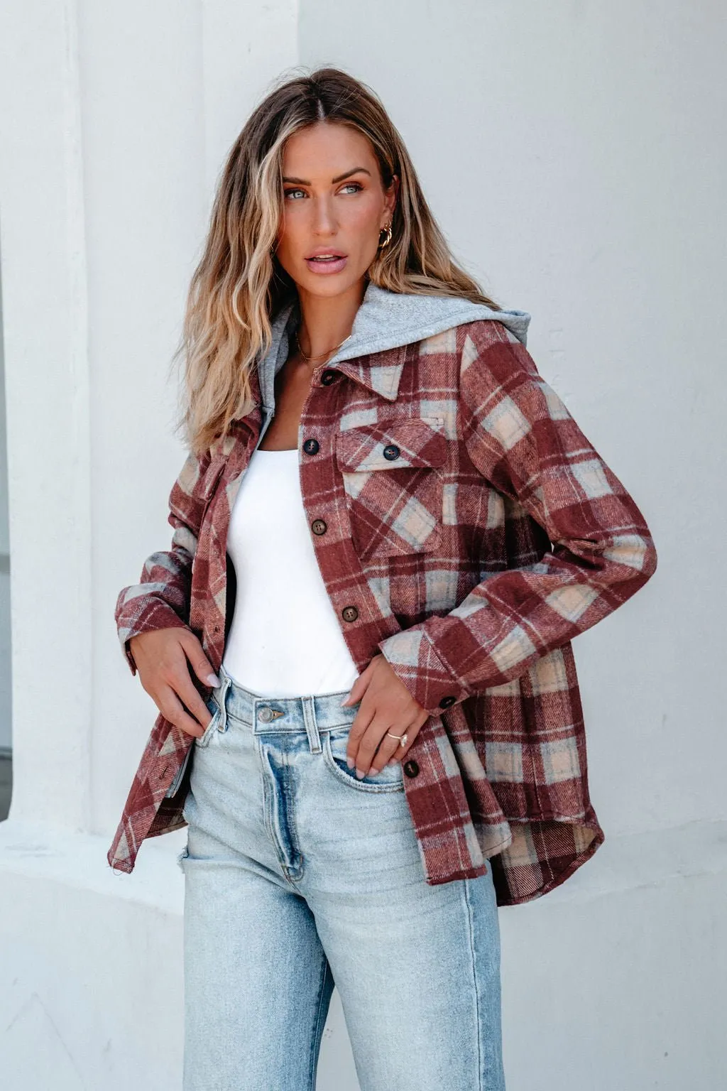 Red Plaid Hooded Shacket - FINAL SALE