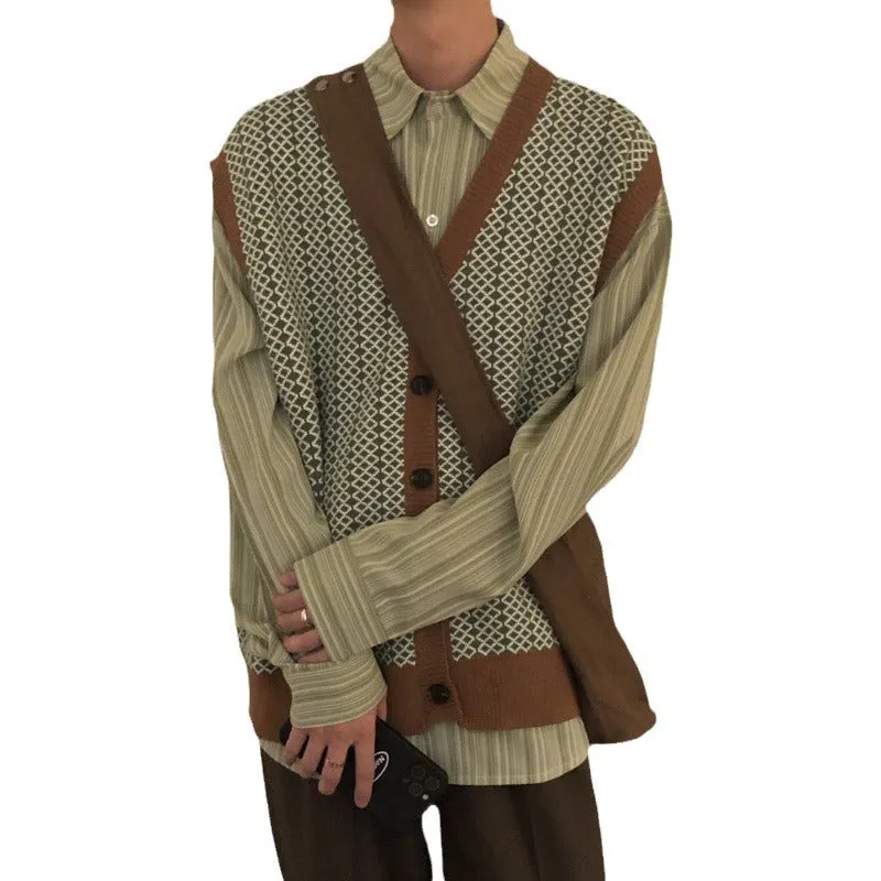 Riolio guys clothing styles Autumn and Winter Loose American Fashion All-Matching Brown Vintage Knitted Cardigan Vest Sweater Vest Men's Japanese Style