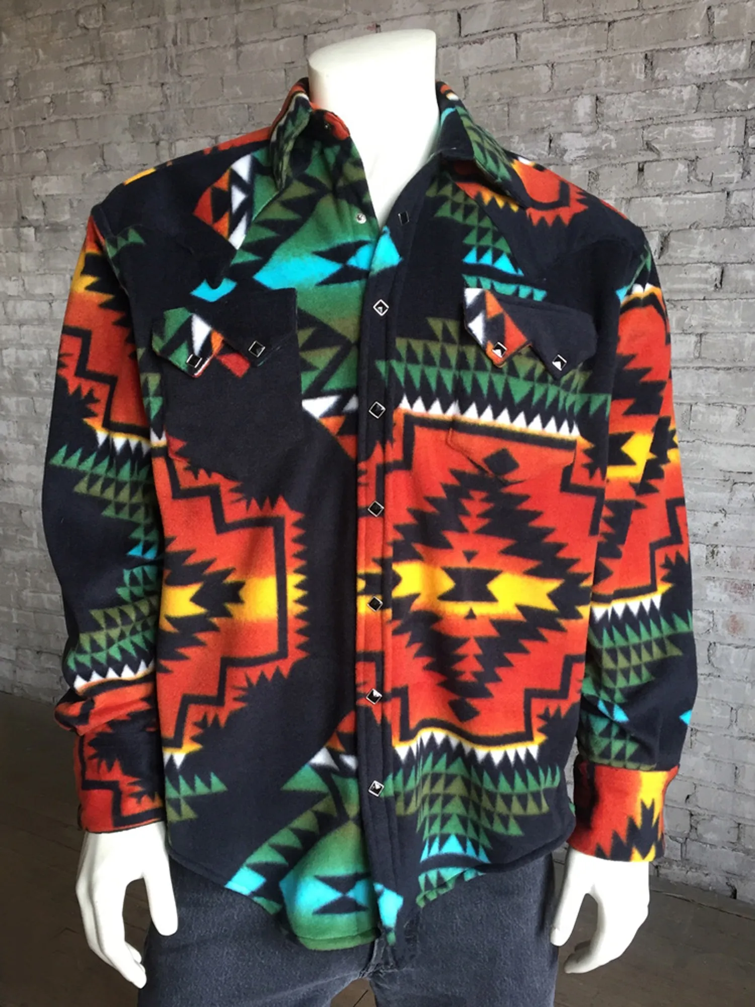 Rockmount Mens Black/Rust Fleece Native Pattern L/S Shirt