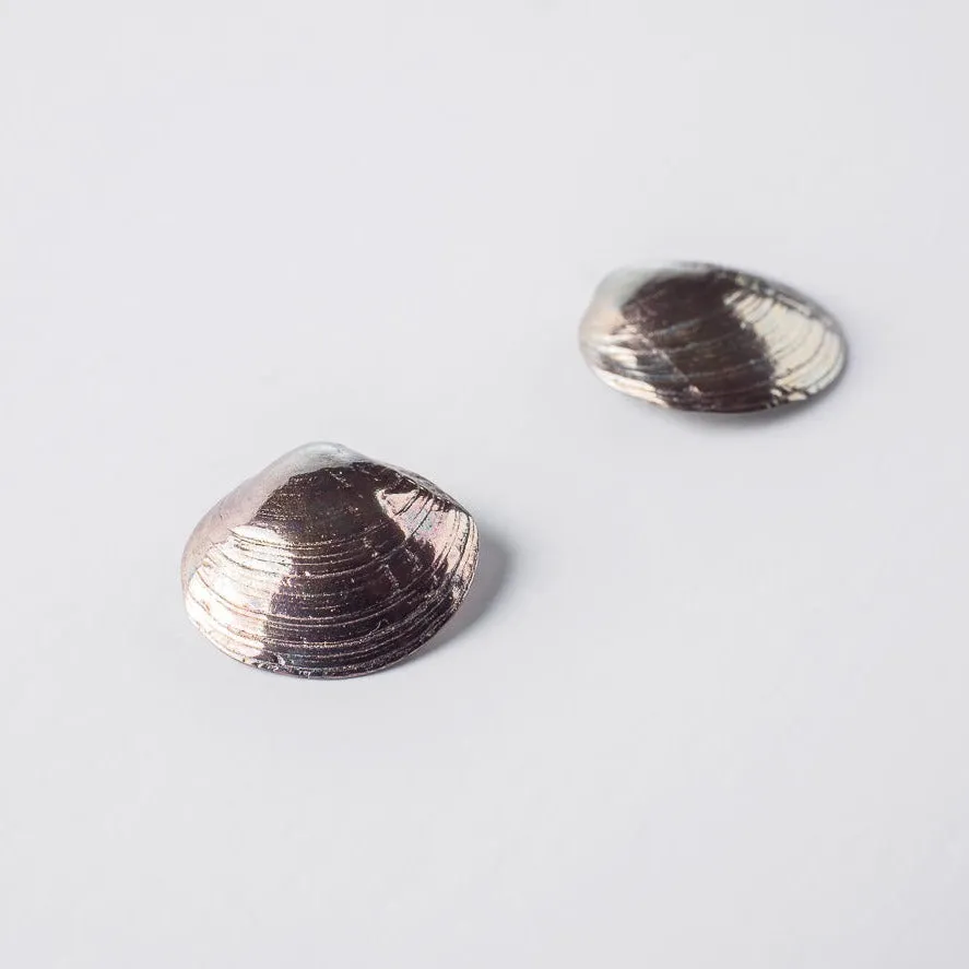 Romantic clams - stud earrings - silver 925 - rainbow patina