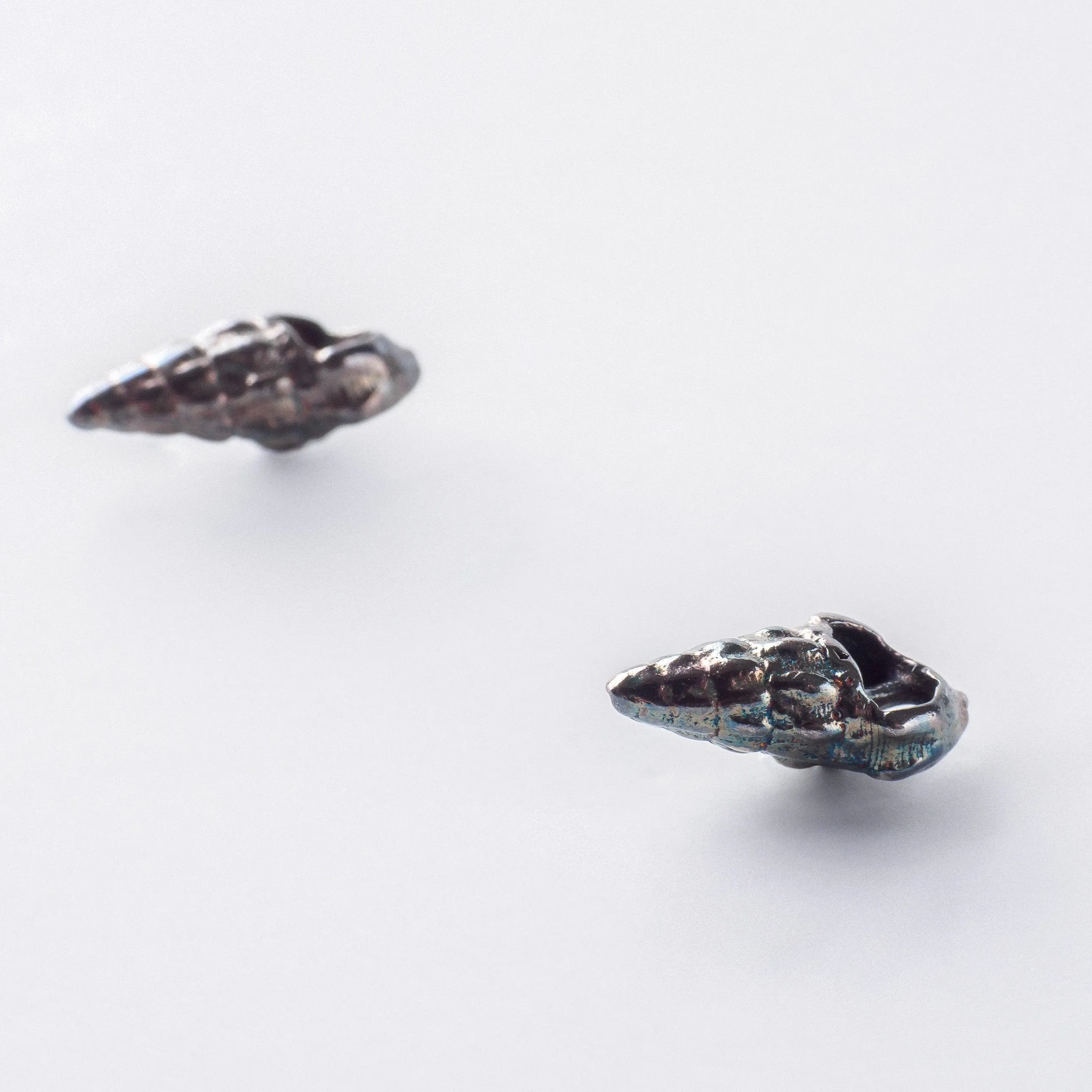 Romantic seashell - stud earrings - silver 925 - rainbow patina