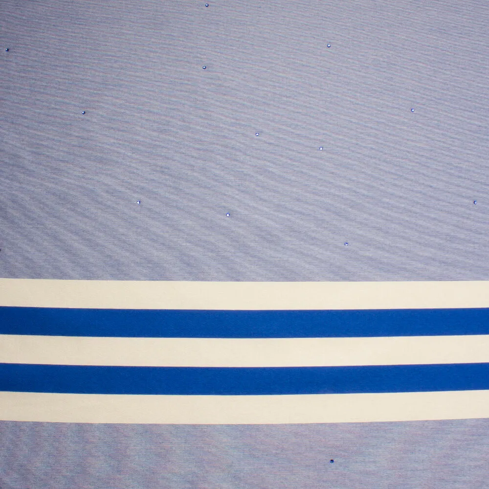 Royal Blue/Ivory Stripe Mikado with Stones