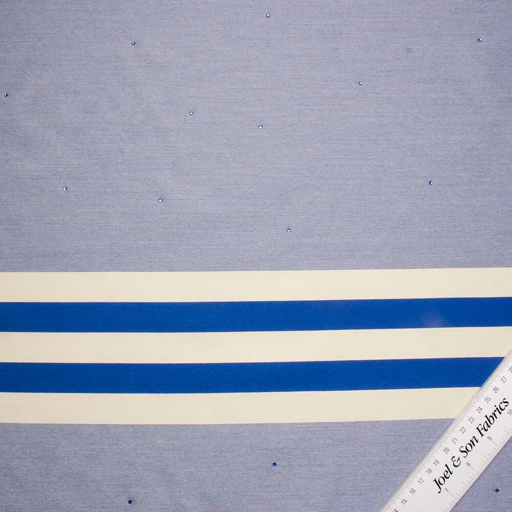 Royal Blue/Ivory Stripe Mikado with Stones