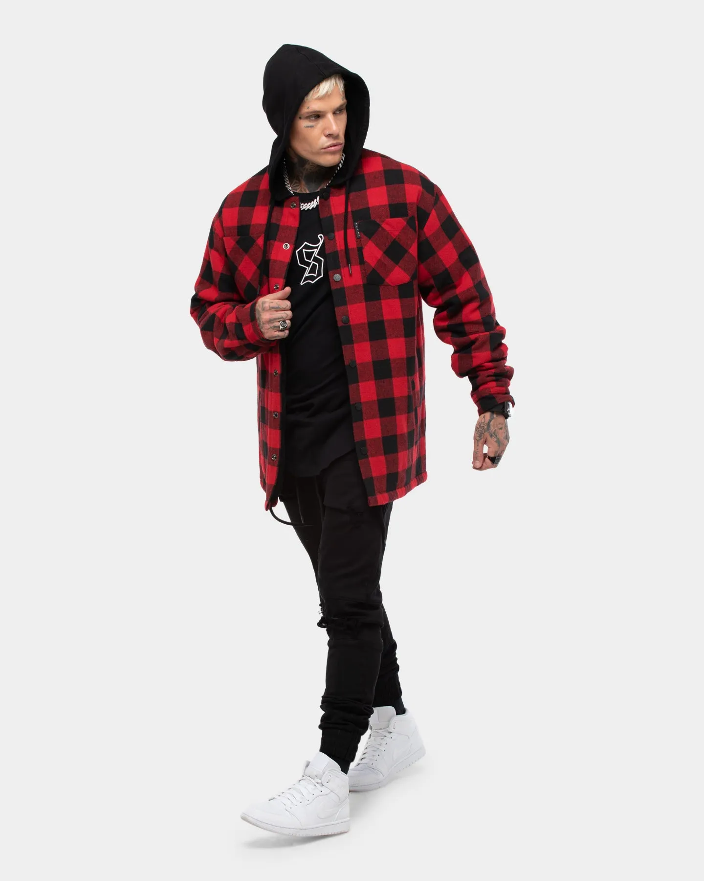 Saint Morta Men's Assassin Hooded Flannel Shacket Red/Black