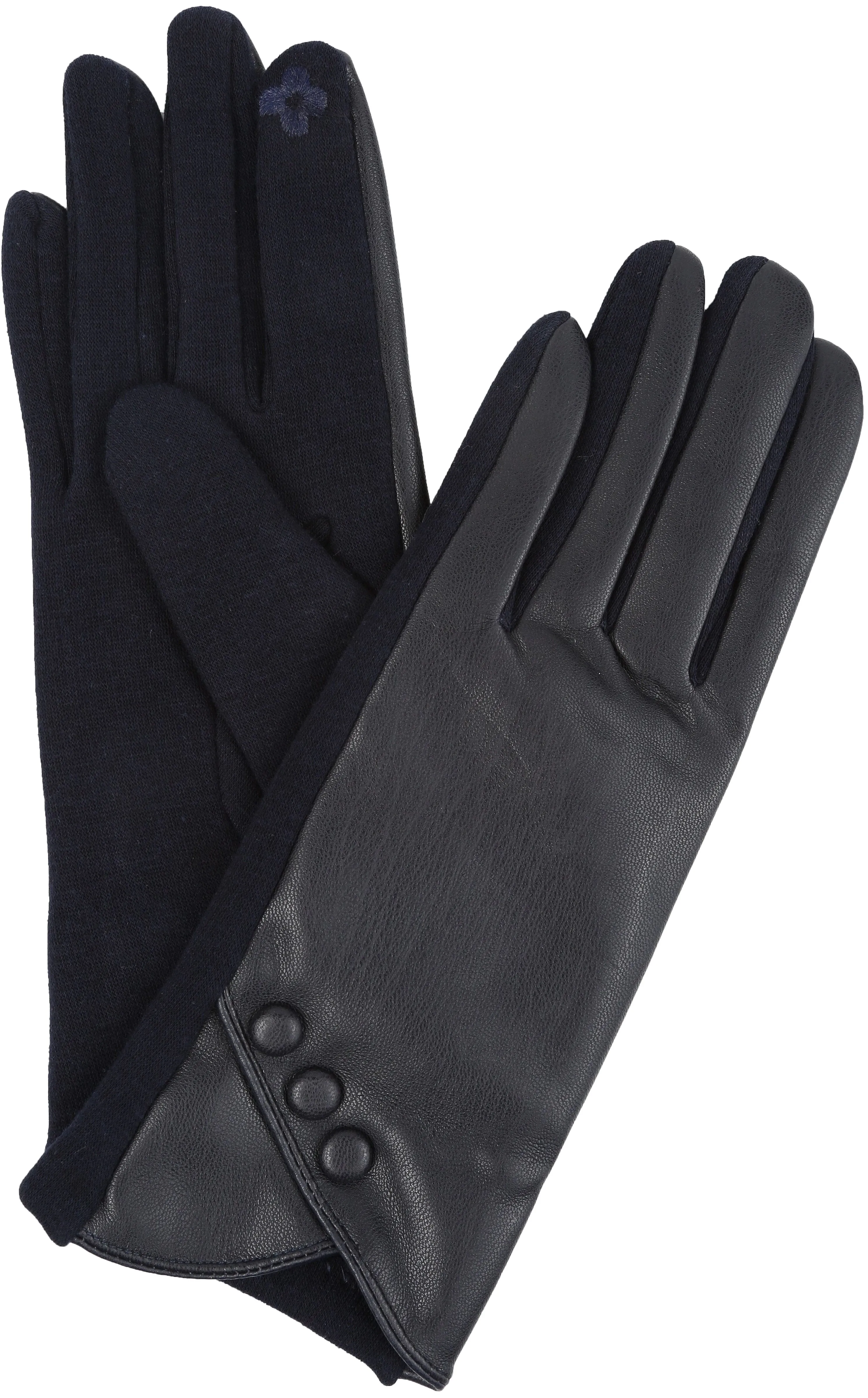 Sakkas Pamb Faux Leather Heather Knit Button Front Warm Winter Touch Screen Gloves