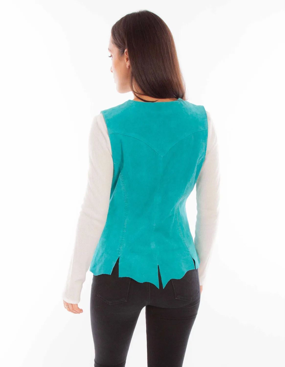 Scully Womens Snap Front Turquoise Leather Leather Vest XL