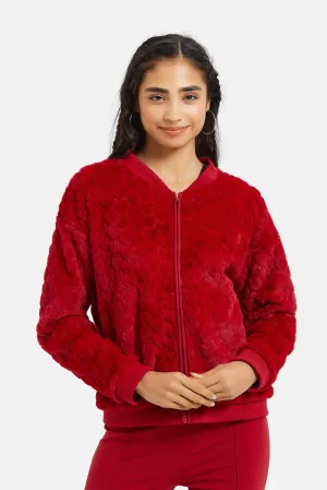 Senior Girls Burgundy Fur Bomber Jacket