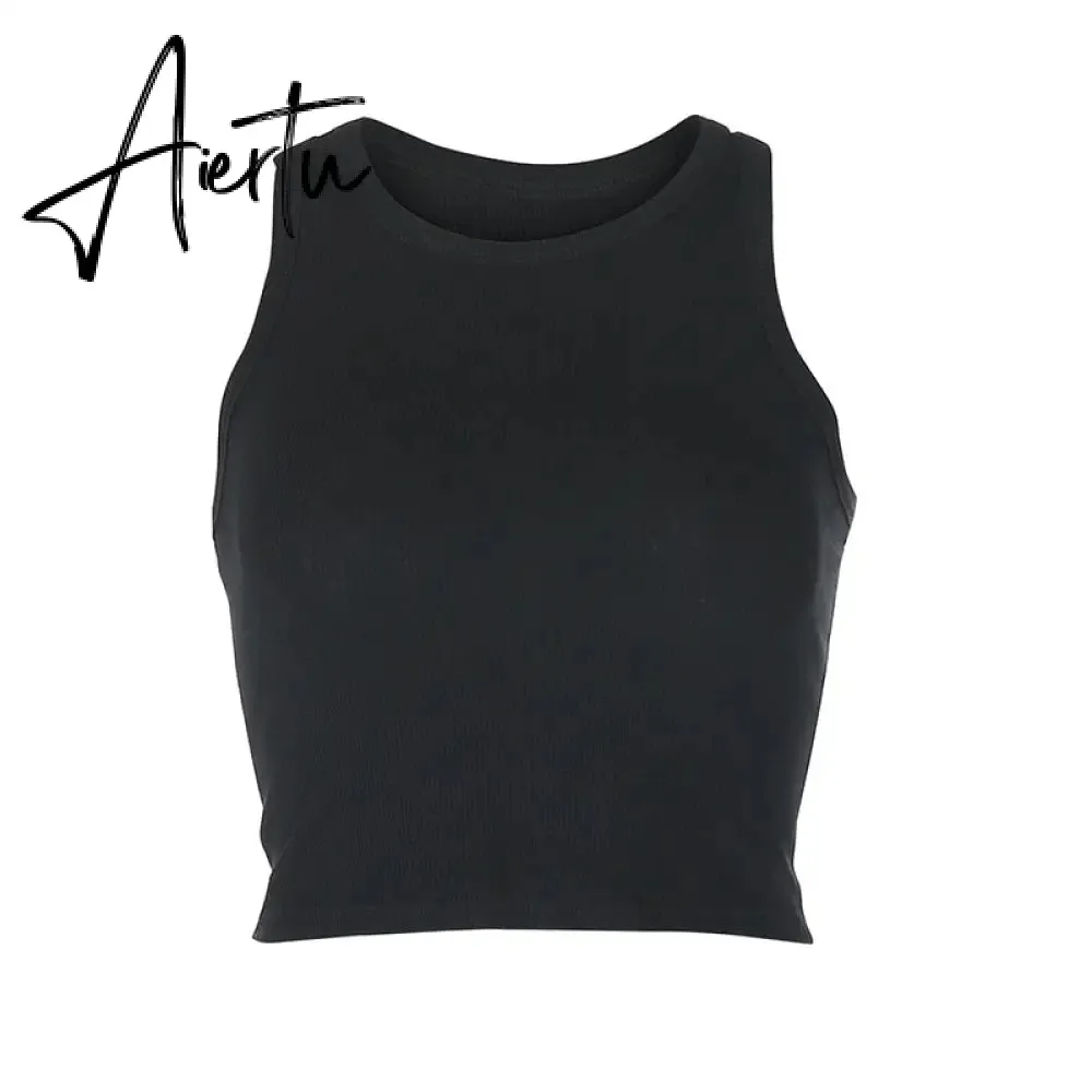 Sexy summer women collar vest showing navel bustier Breathable foursided elastic rib knitted fabric tank top women  Club  Street