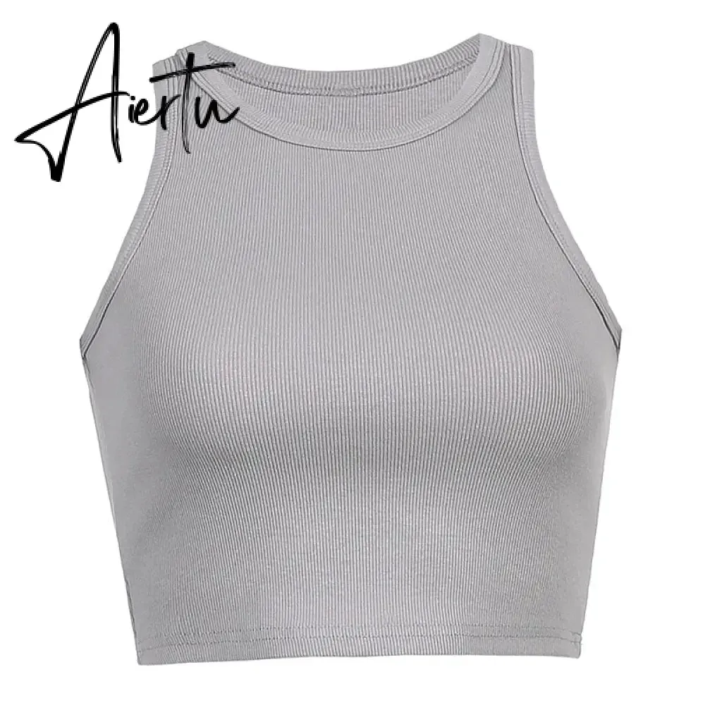 Sexy summer women collar vest showing navel bustier Breathable foursided elastic rib knitted fabric tank top women  Club  Street