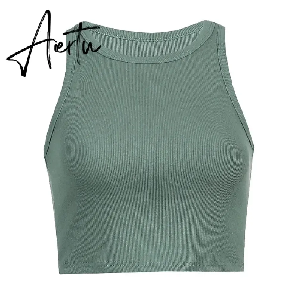 Sexy summer women collar vest showing navel bustier Breathable foursided elastic rib knitted fabric tank top women  Club  Street