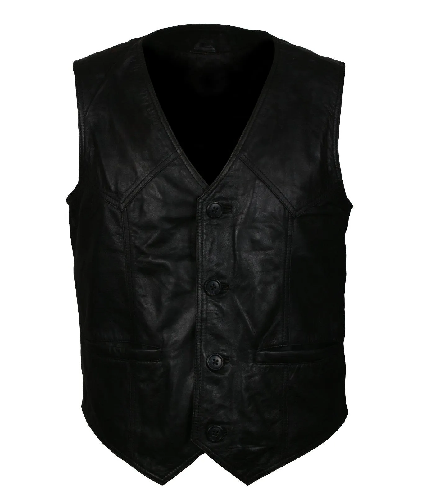 Shop Best Men's Skull Embroidered Black Motorcycle Genuine Leather Vest For Sale