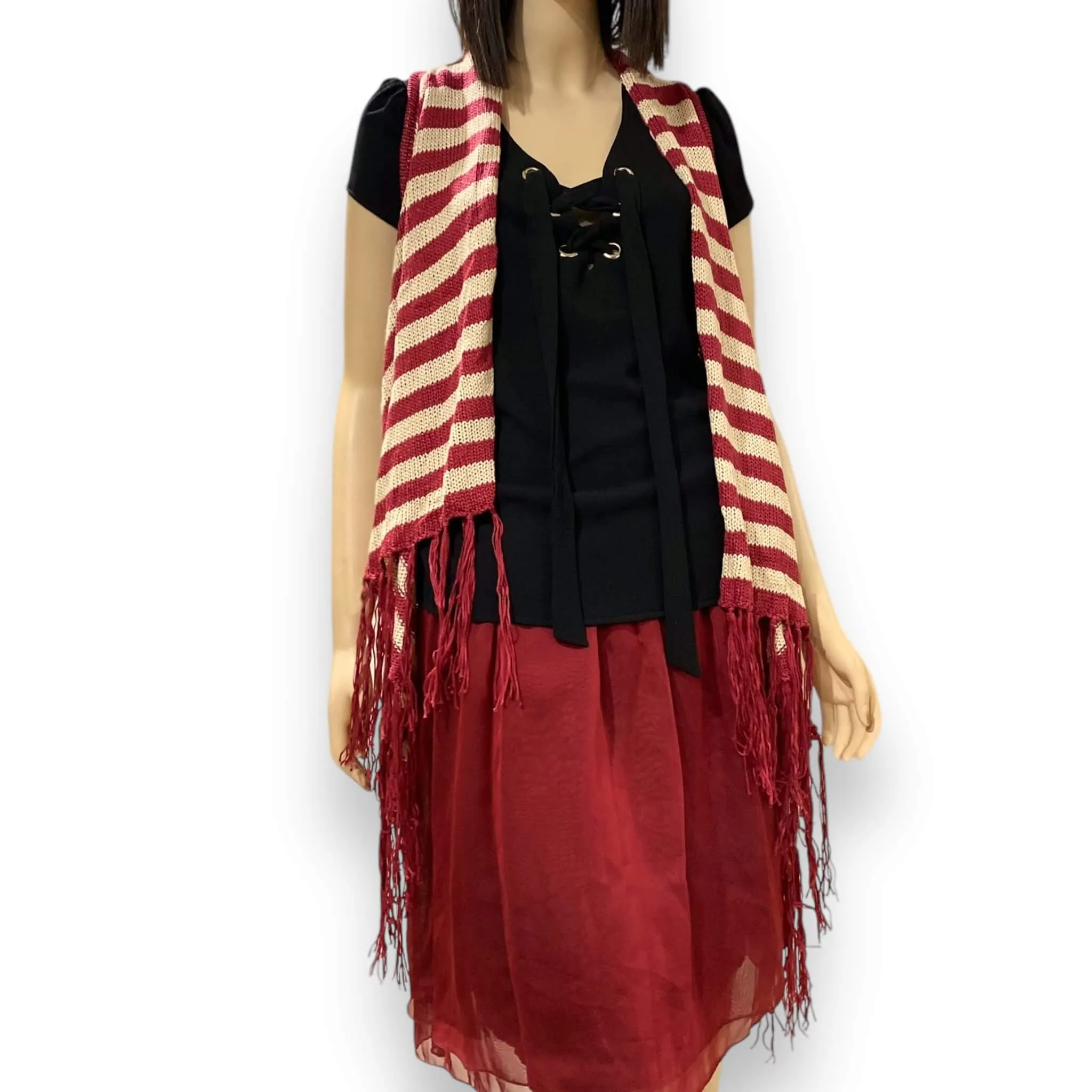 Sleeveless Striped Tribal Cardigan Vest