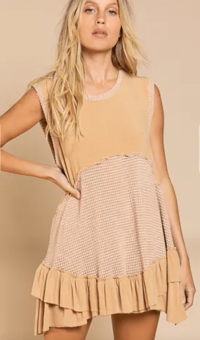 Sleeveless Sugar Beige Babydoll Dress