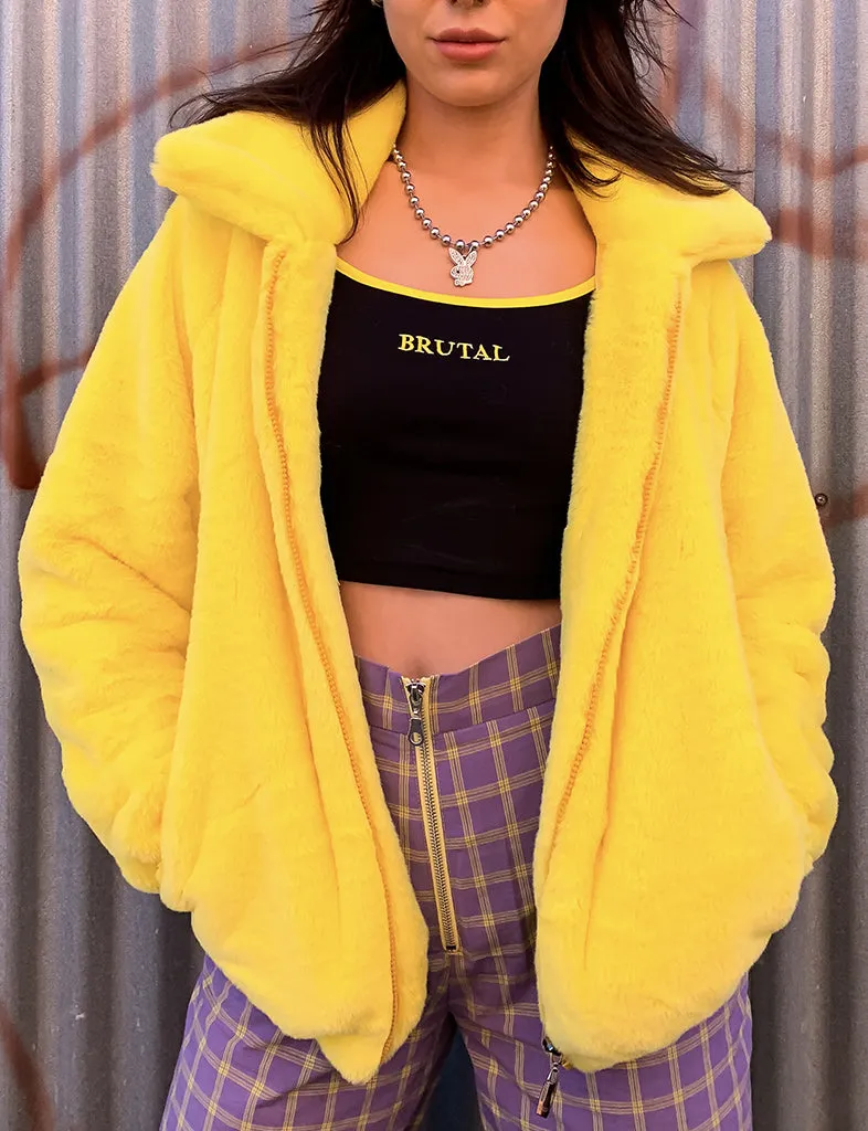 SMILEY FAUX FUR COAT - YELLOW ✰ MADE 4 U ✰