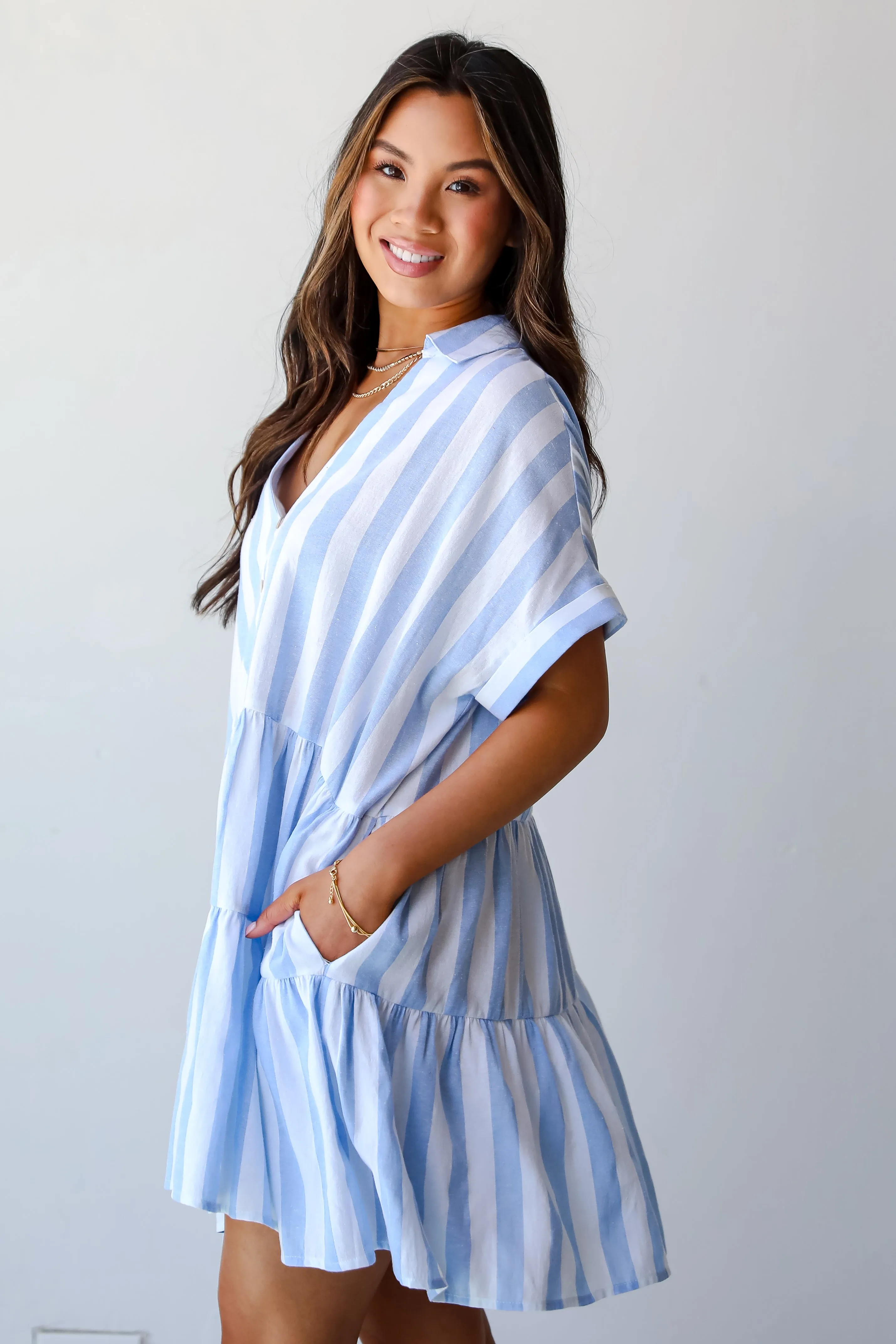 Splendid Attitude Light Blue Striped Mini Dress