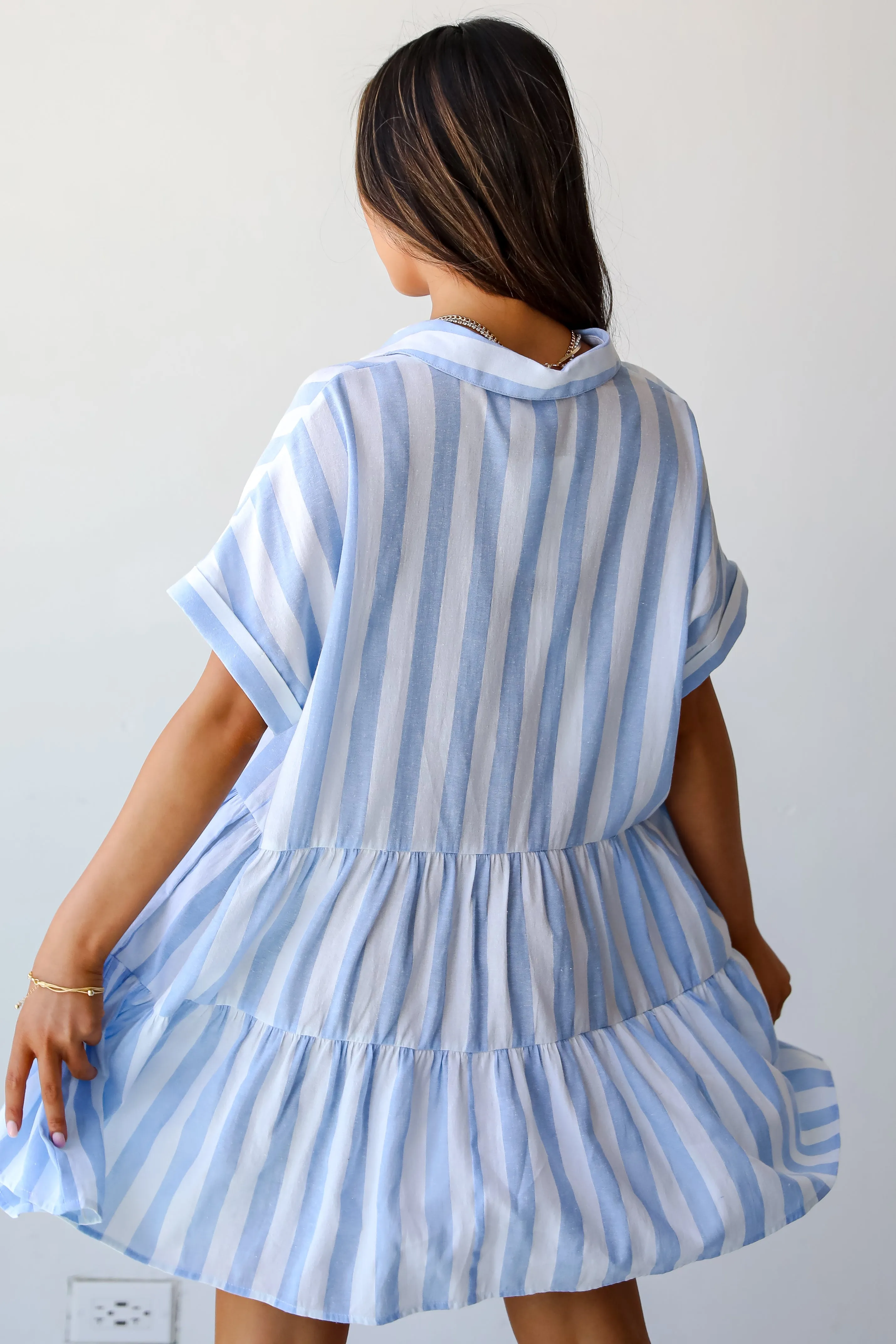 Splendid Attitude Light Blue Striped Mini Dress