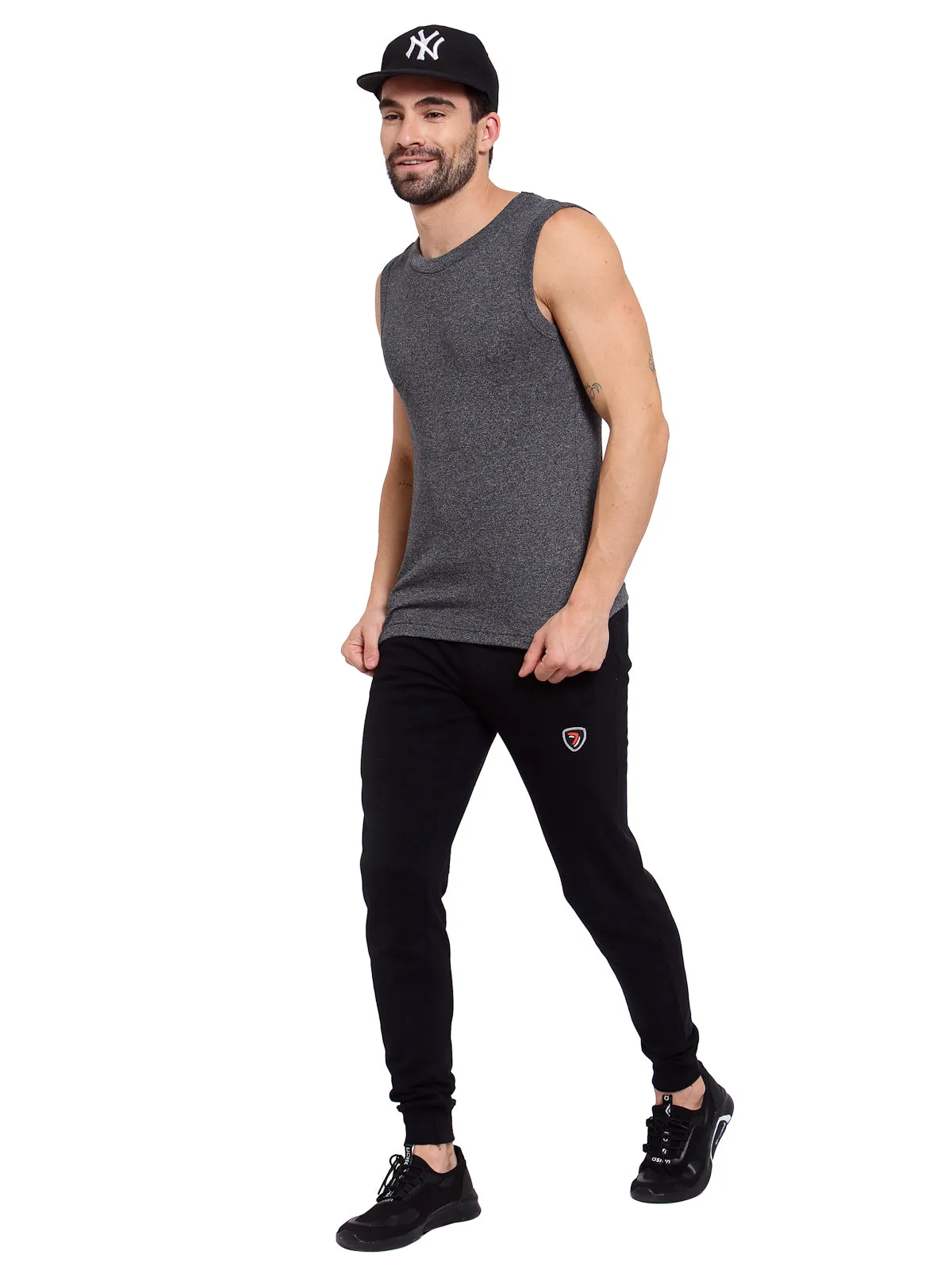 Sporto Men's 100% Cotton Muscle Vest - Grey Jaspe