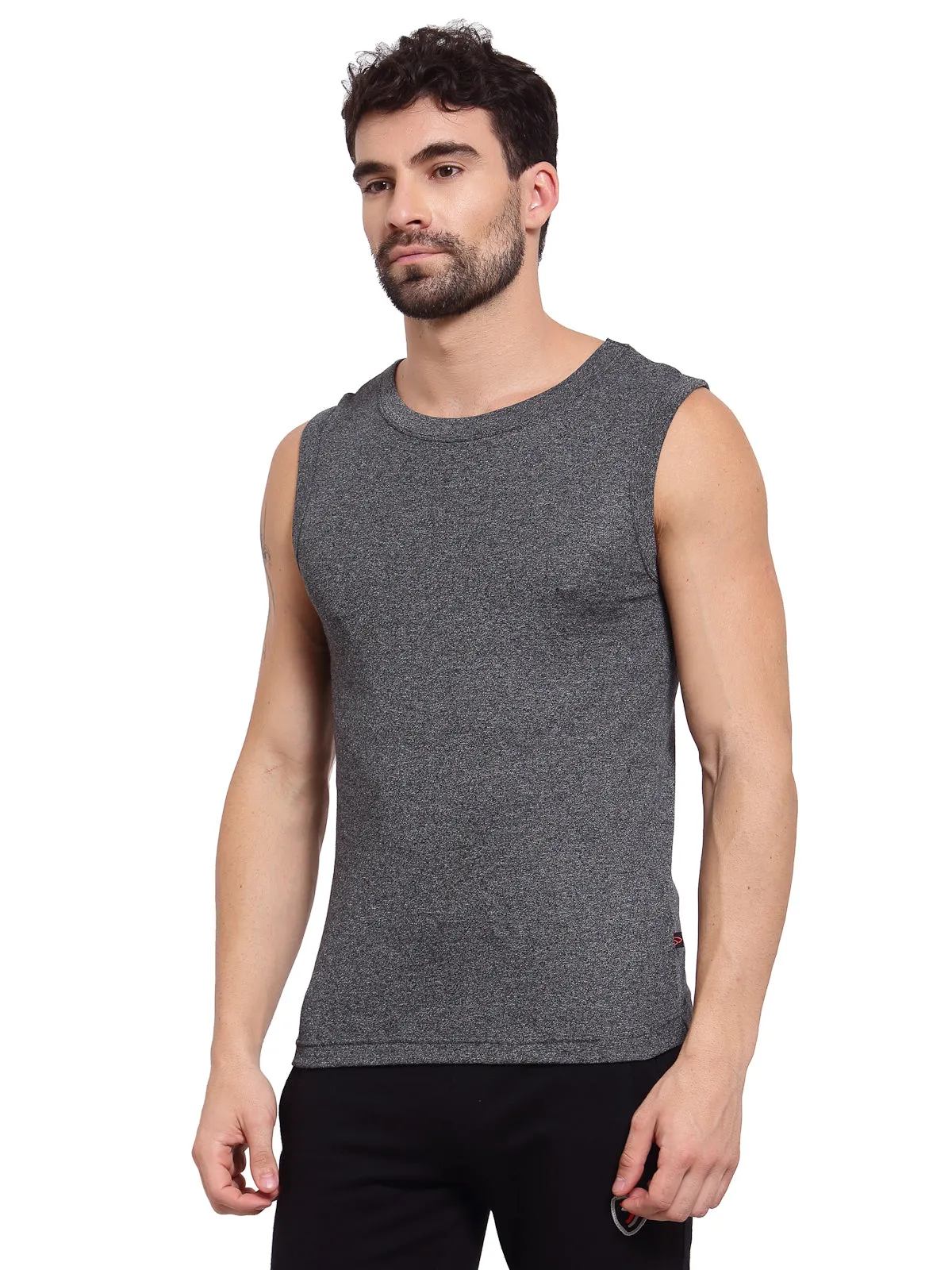 Sporto Men's 100% Cotton Muscle Vest - Grey Jaspe