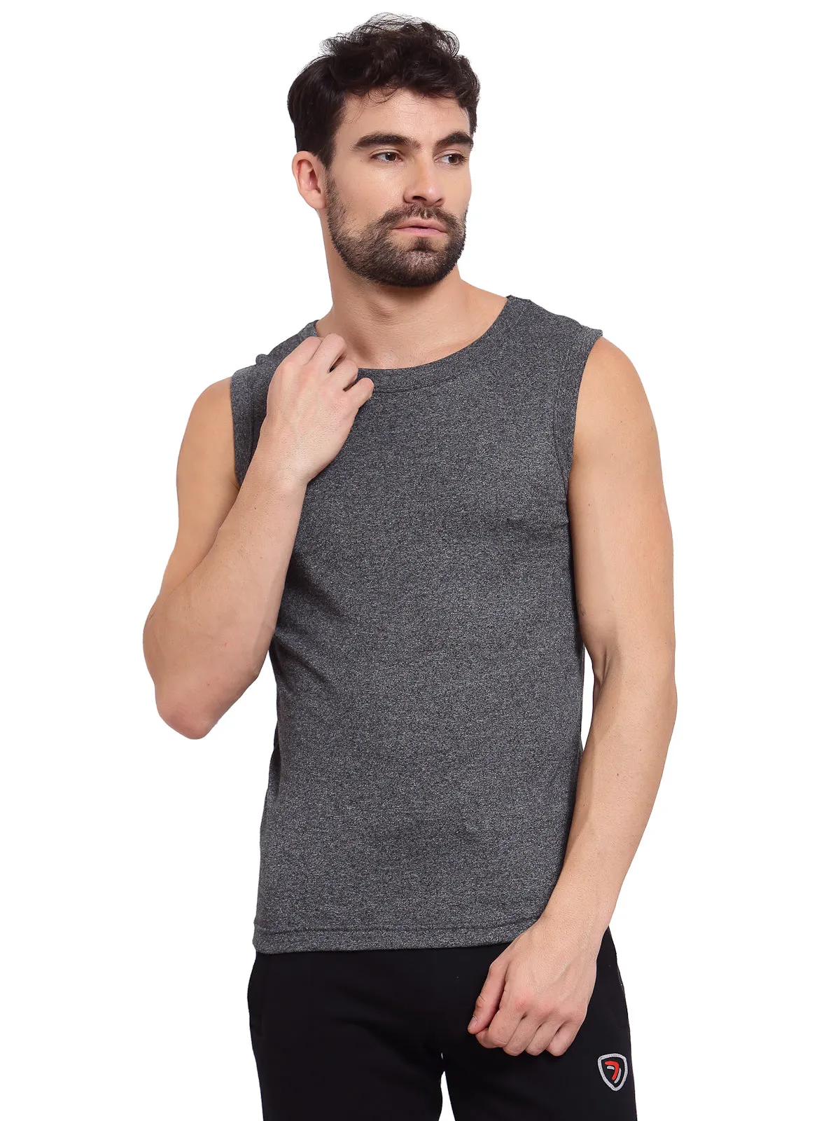 Sporto Men's 100% Cotton Muscle Vest - Grey Jaspe