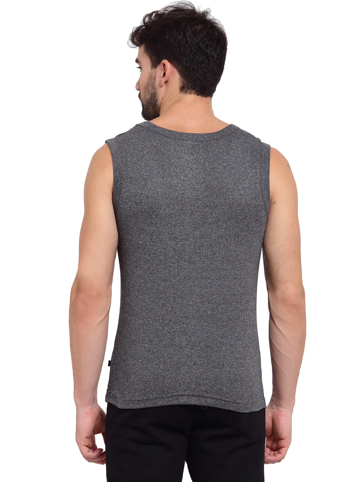 Sporto Men's 100% Cotton Muscle Vest - Grey Jaspe