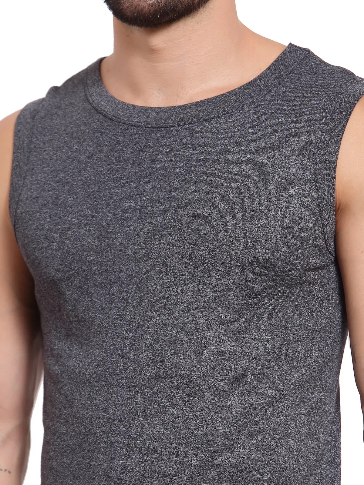 Sporto Men's 100% Cotton Muscle Vest - Grey Jaspe