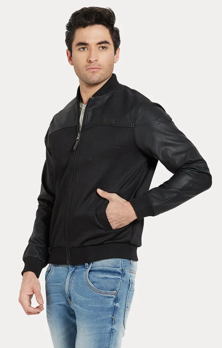 Spykar Men Black Solid Slim Fit Bomber Jacket