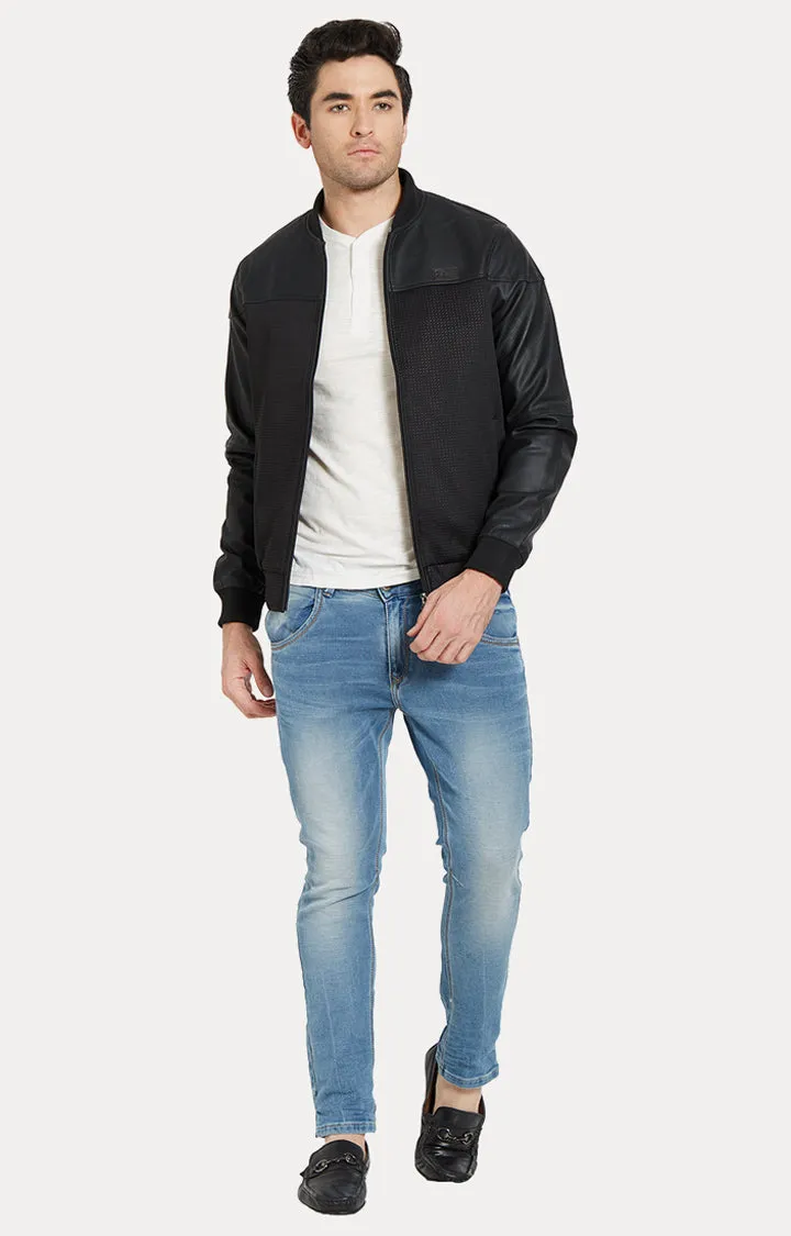 Spykar Men Black Solid Slim Fit Bomber Jacket