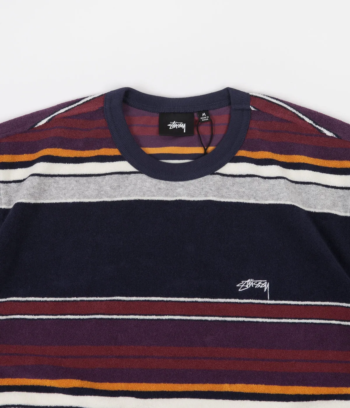 Stussy Hudson Stripe Crew T-Shirt - Navy