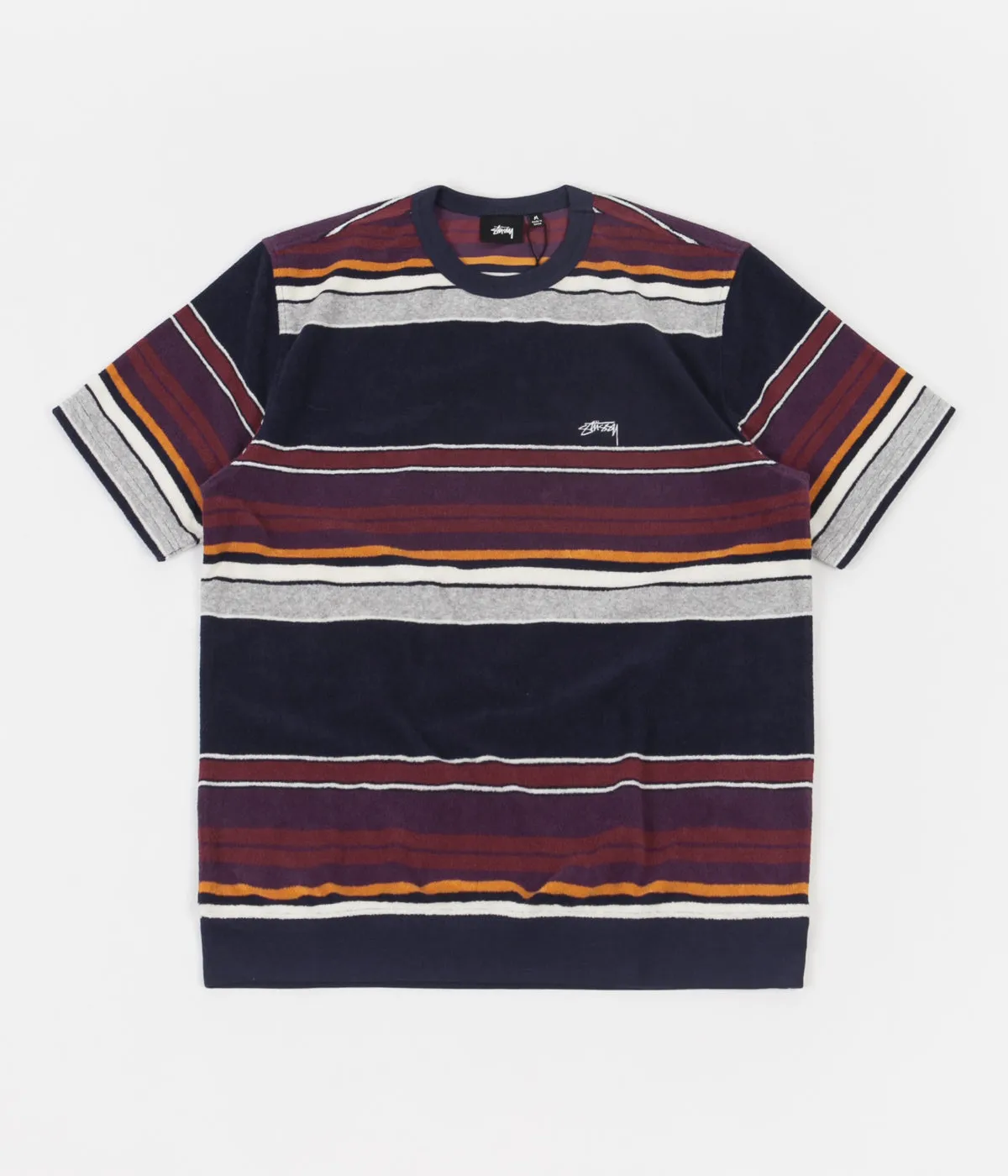 Stussy Hudson Stripe Crew T-Shirt - Navy