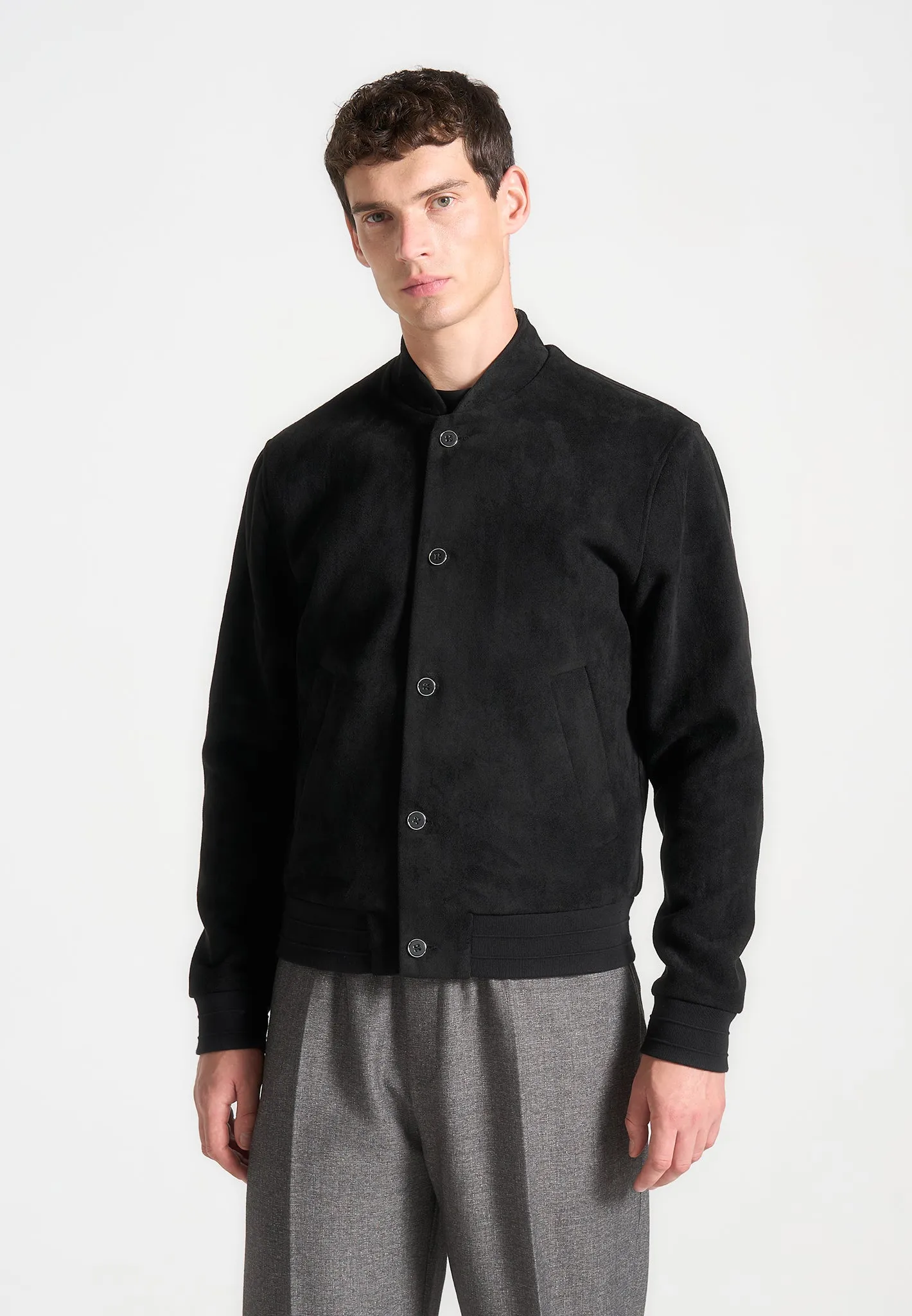 Suede Bomber Jacket - Black