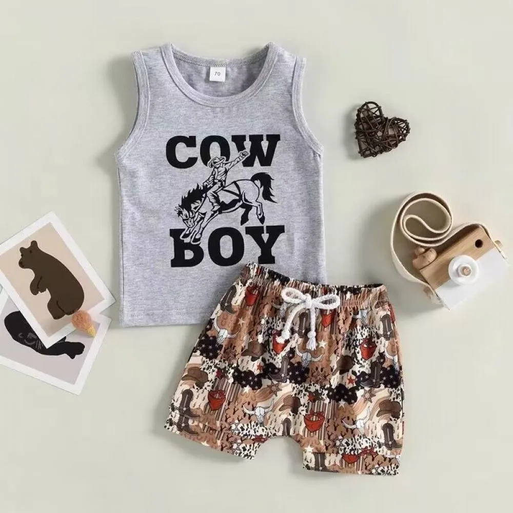 Summer letter printed vest cartoon animal shorts children's set Baby Wholesale Clothes