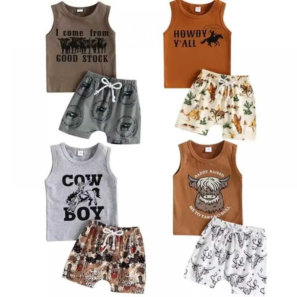 Summer letter printed vest cartoon animal shorts children's set Baby Wholesale Clothes