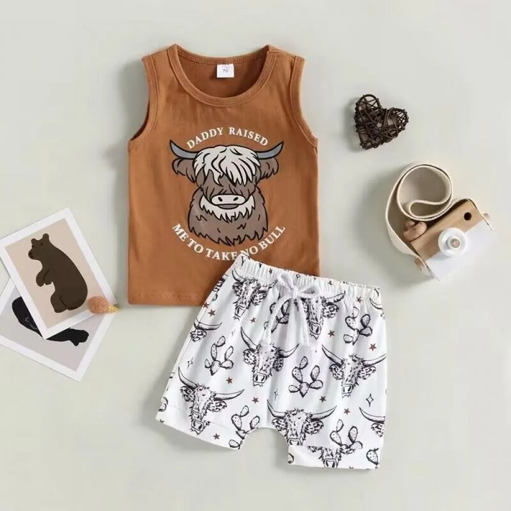 Summer letter printed vest cartoon animal shorts children's set Baby Wholesale Clothes