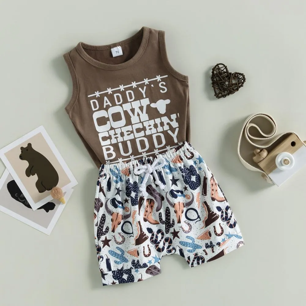 Summer letter printed vest cartoon animal shorts children's set Baby Wholesale Clothes