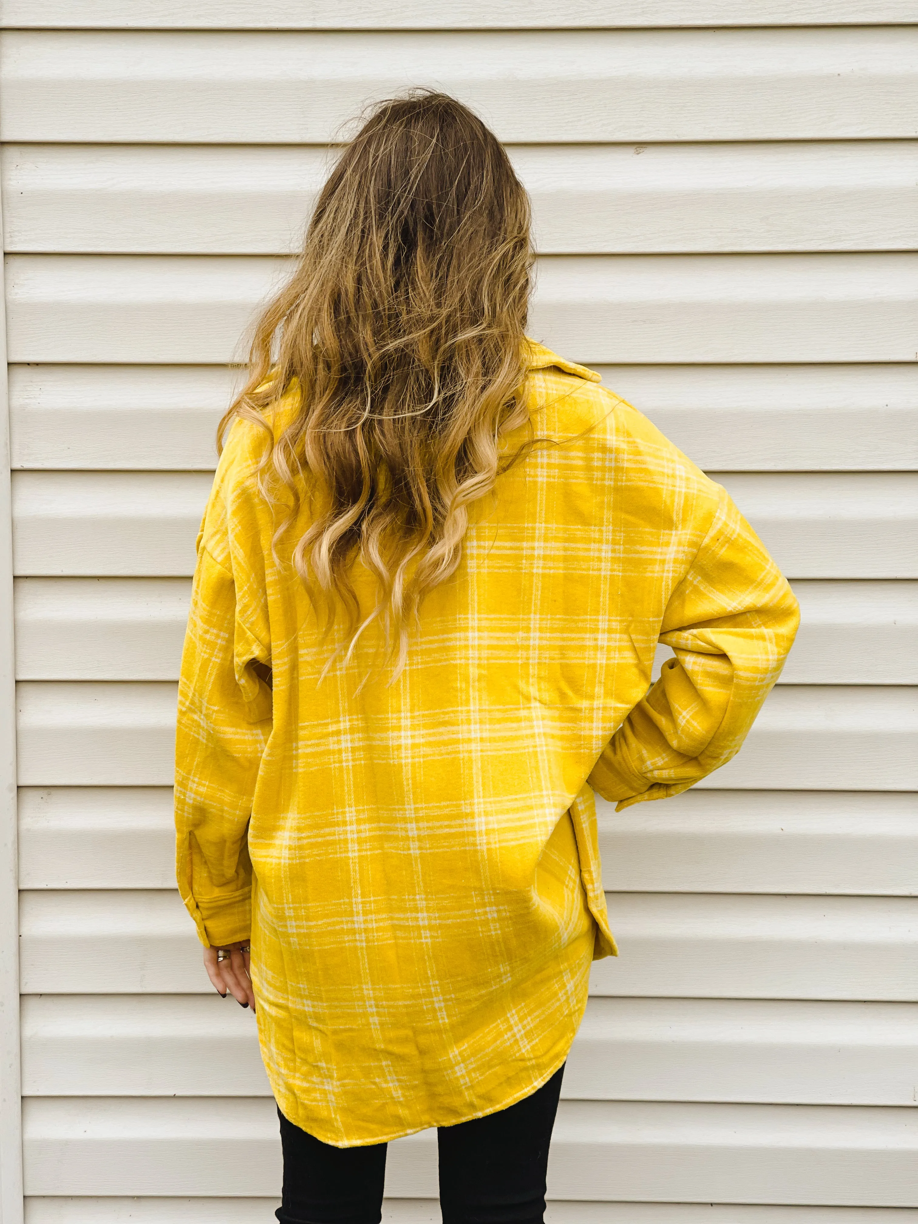 Sunflower Gold Plaid Loose-Fit Shacket