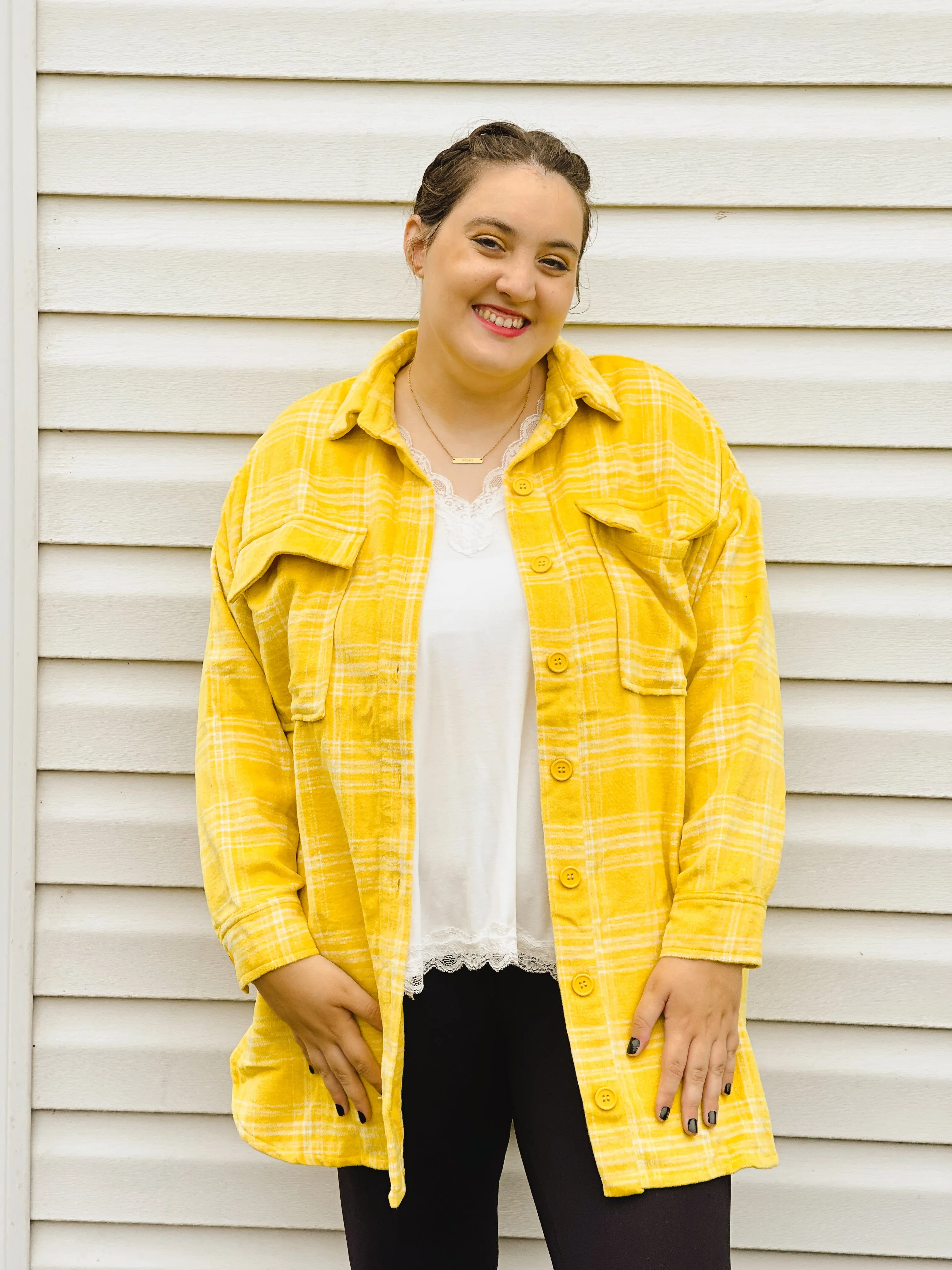 Sunflower Gold Plaid Loose-Fit Shacket