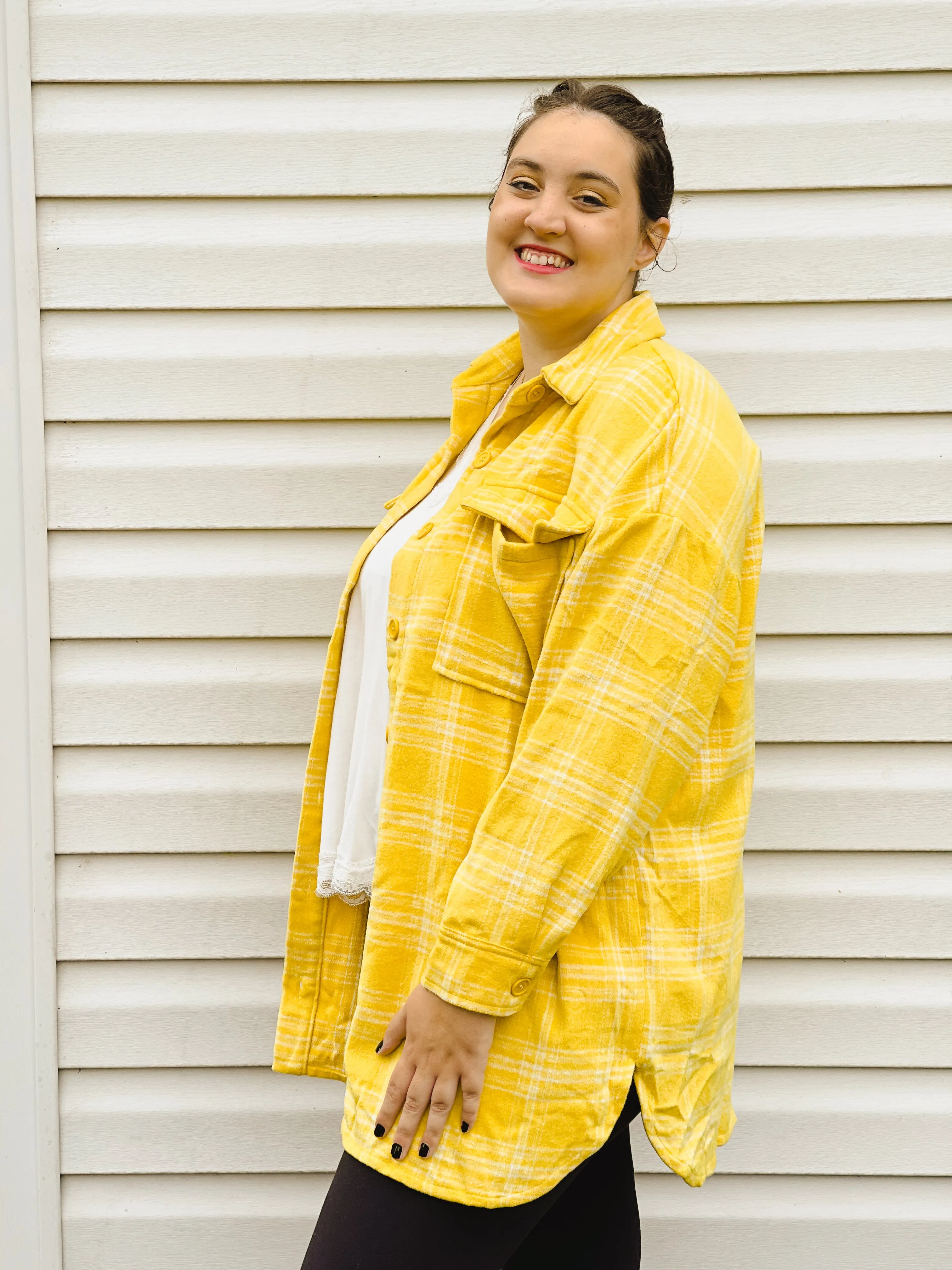 Sunflower Gold Plaid Loose-Fit Shacket