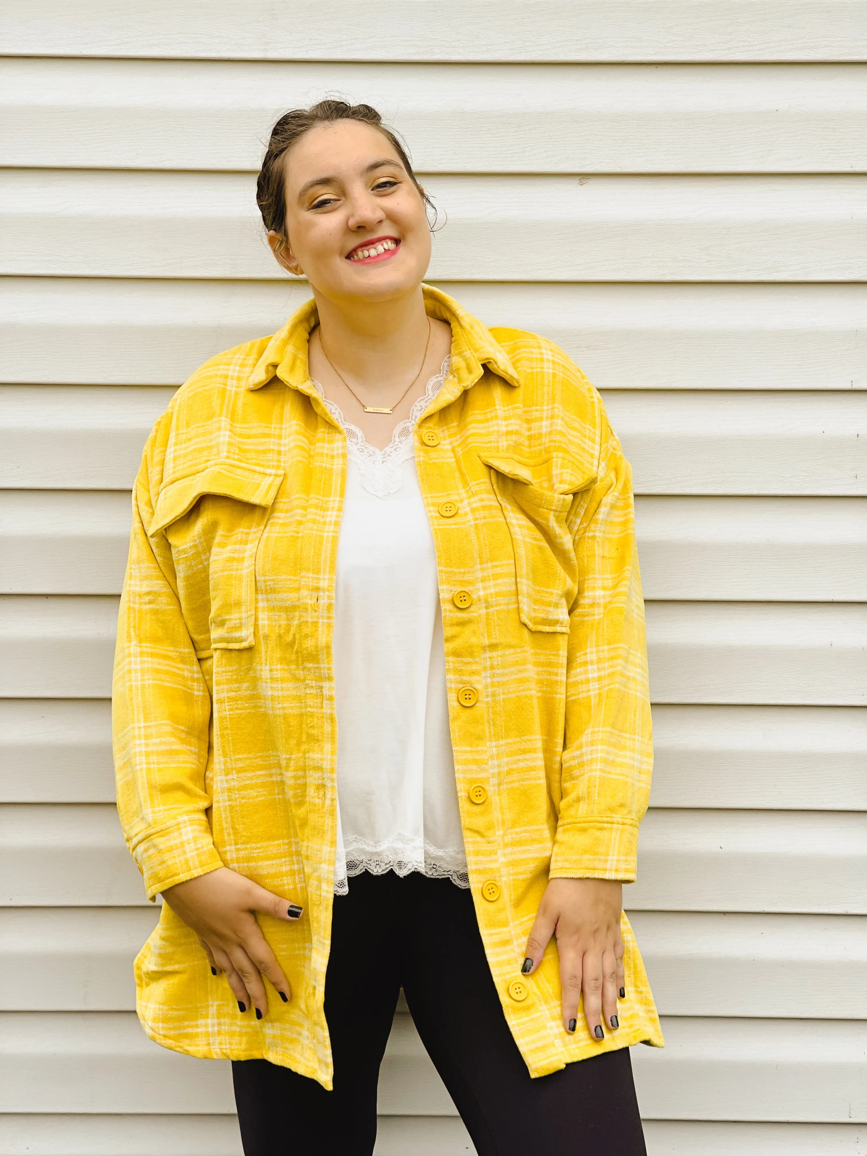 Sunflower Gold Plaid Loose-Fit Shacket