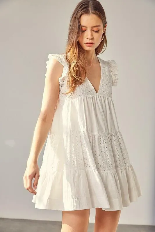 Sweet Caroline White Mixed Media Eyelet Romper Dress