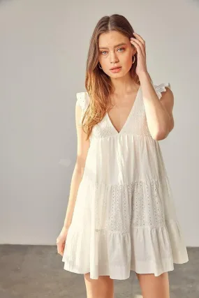 Sweet Caroline White Mixed Media Eyelet Romper Dress