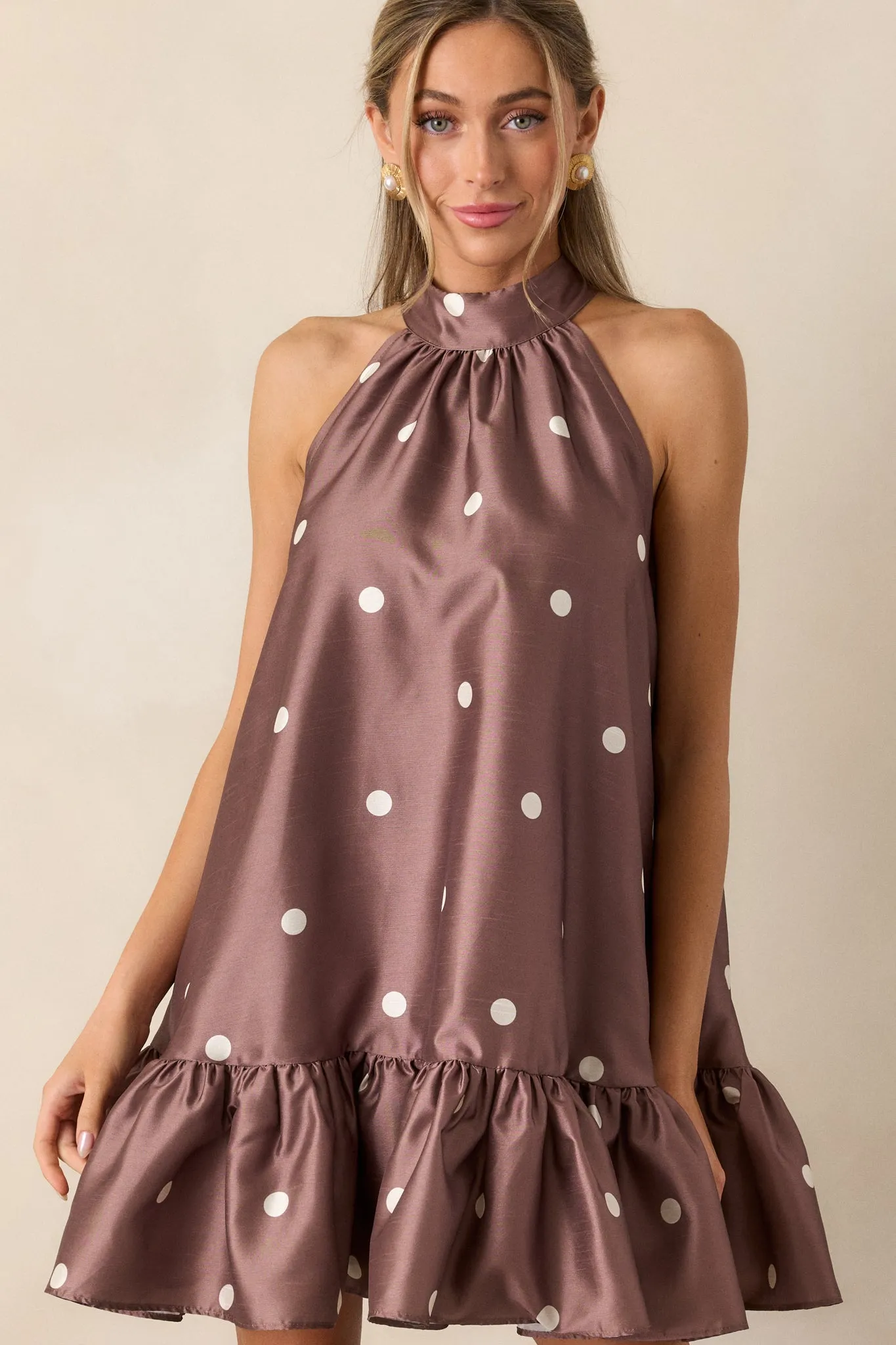 Sweet Soirée Chocolate Halter Mini Dress