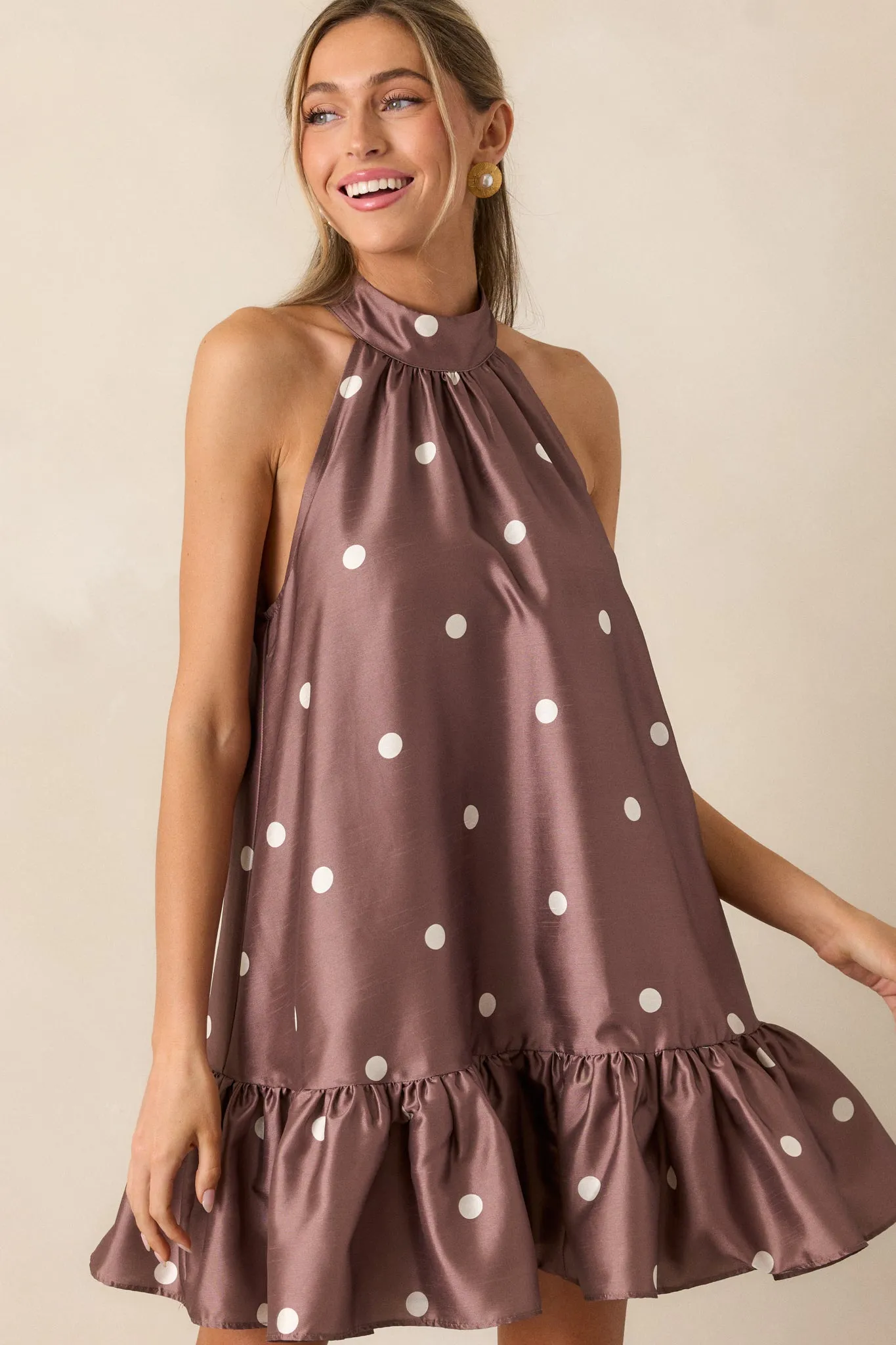 Sweet Soirée Chocolate Halter Mini Dress