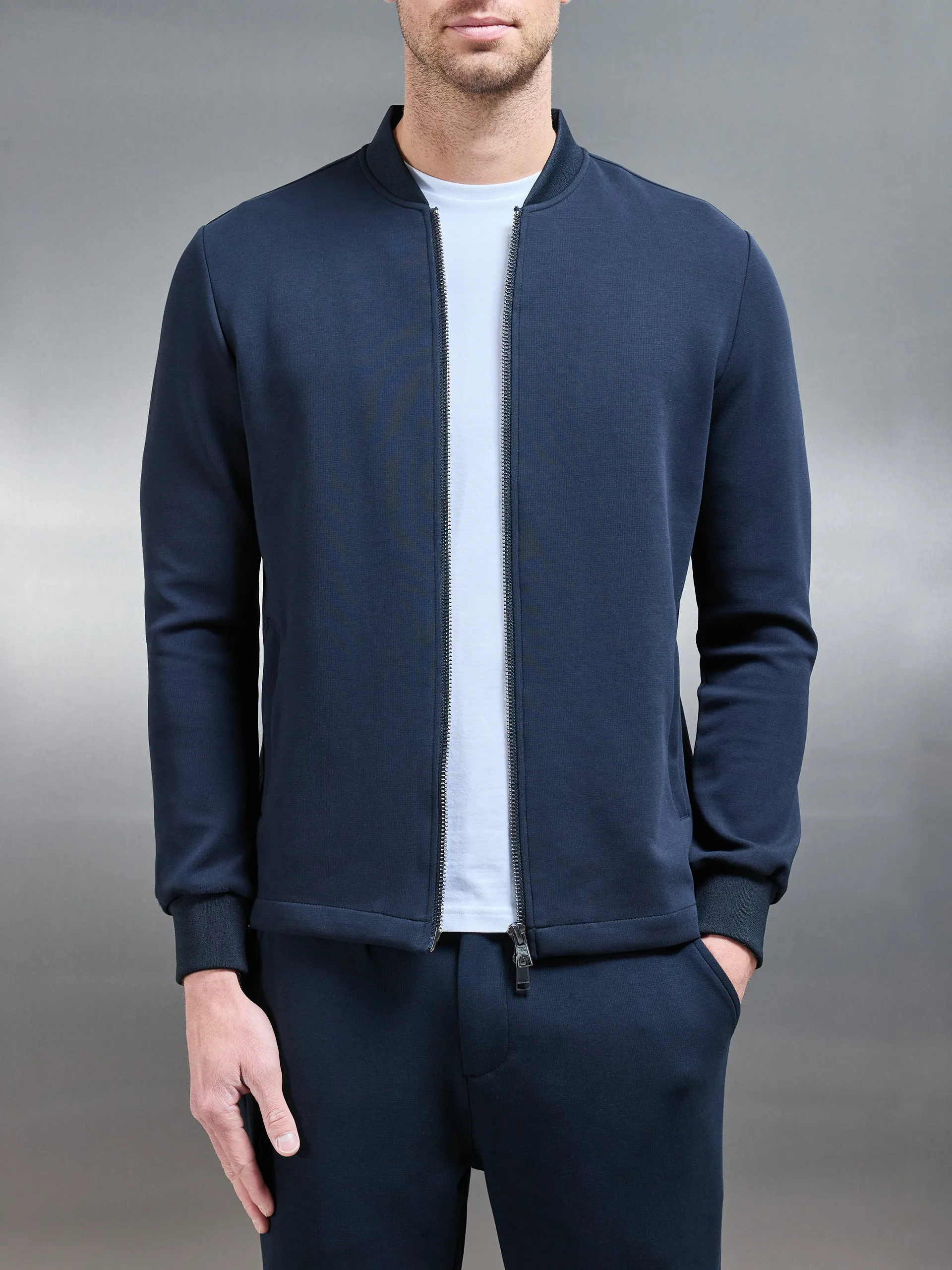 Tailored Interlock Bomber Jacket in Navy