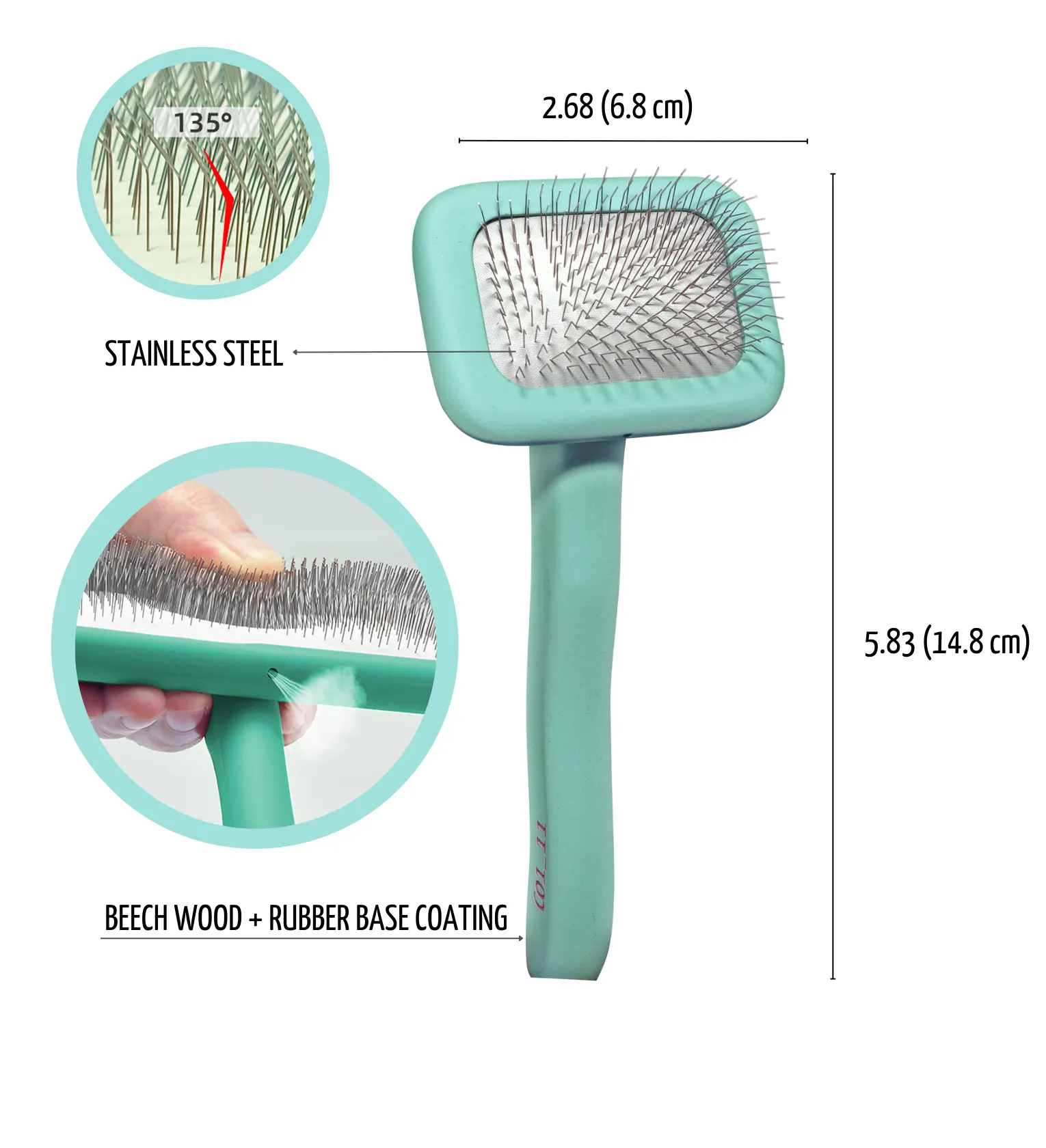 Tauro Pro Line Ergonomic Non-Slip Wooden Rectangular Dog & Cat Brush For All Hair Type Comfortable Brushing And Detangling, teeth 0.43 in, mint